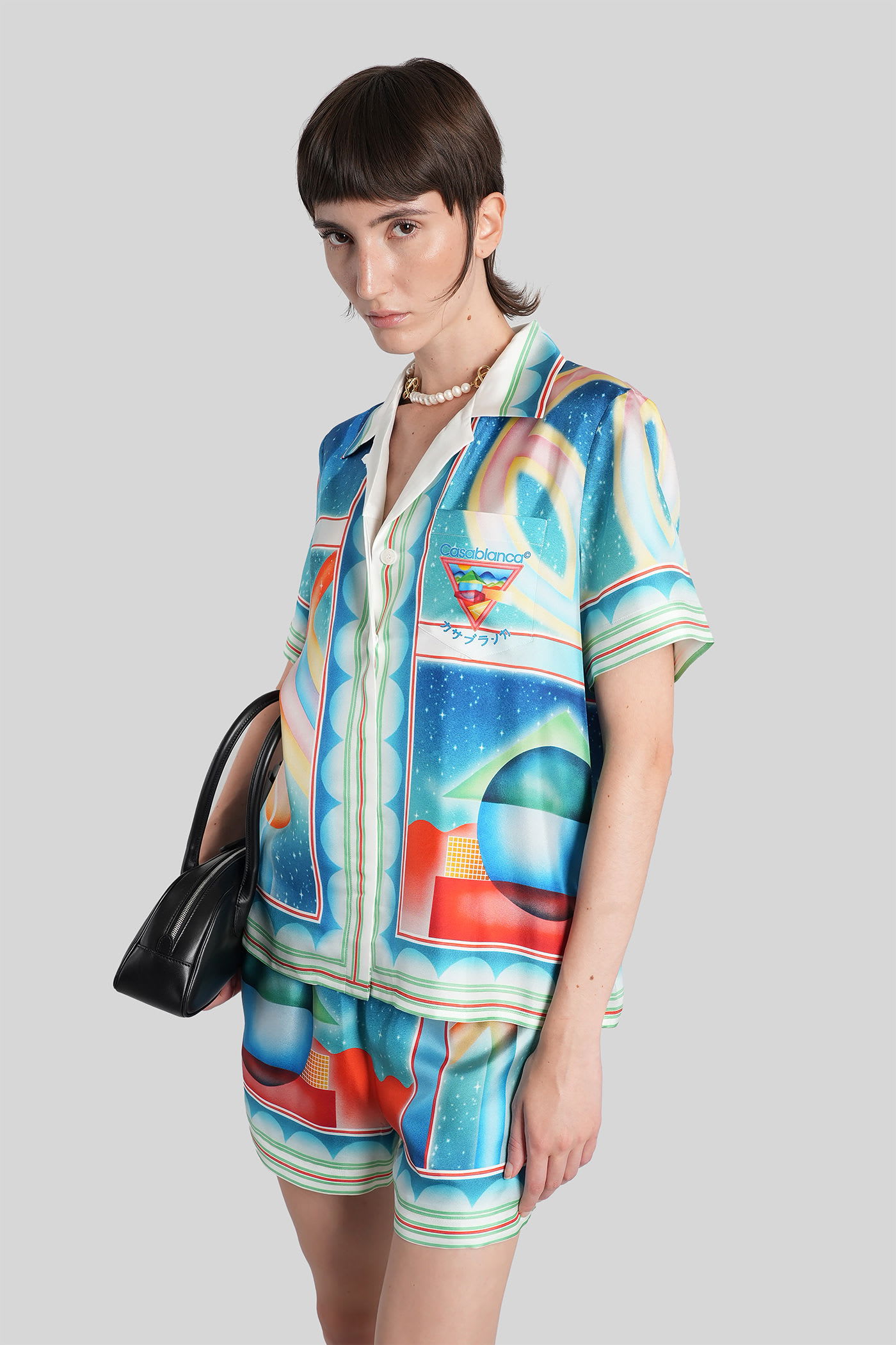 Casablanca Short Sleeve Printed Silk Shirt In Blue
