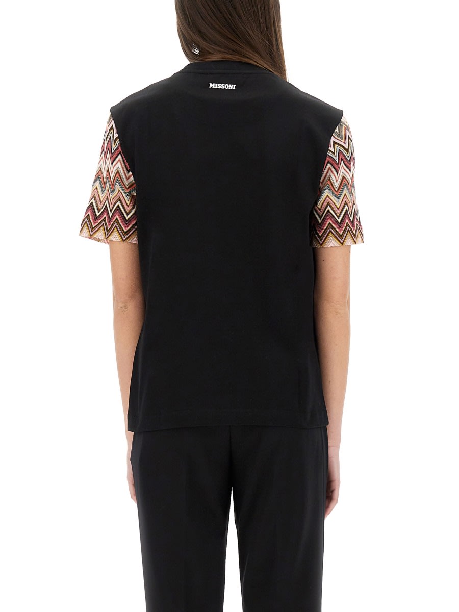 Missoni T-shirt Nera Con Maniche In Maglia Zig Zag In Black