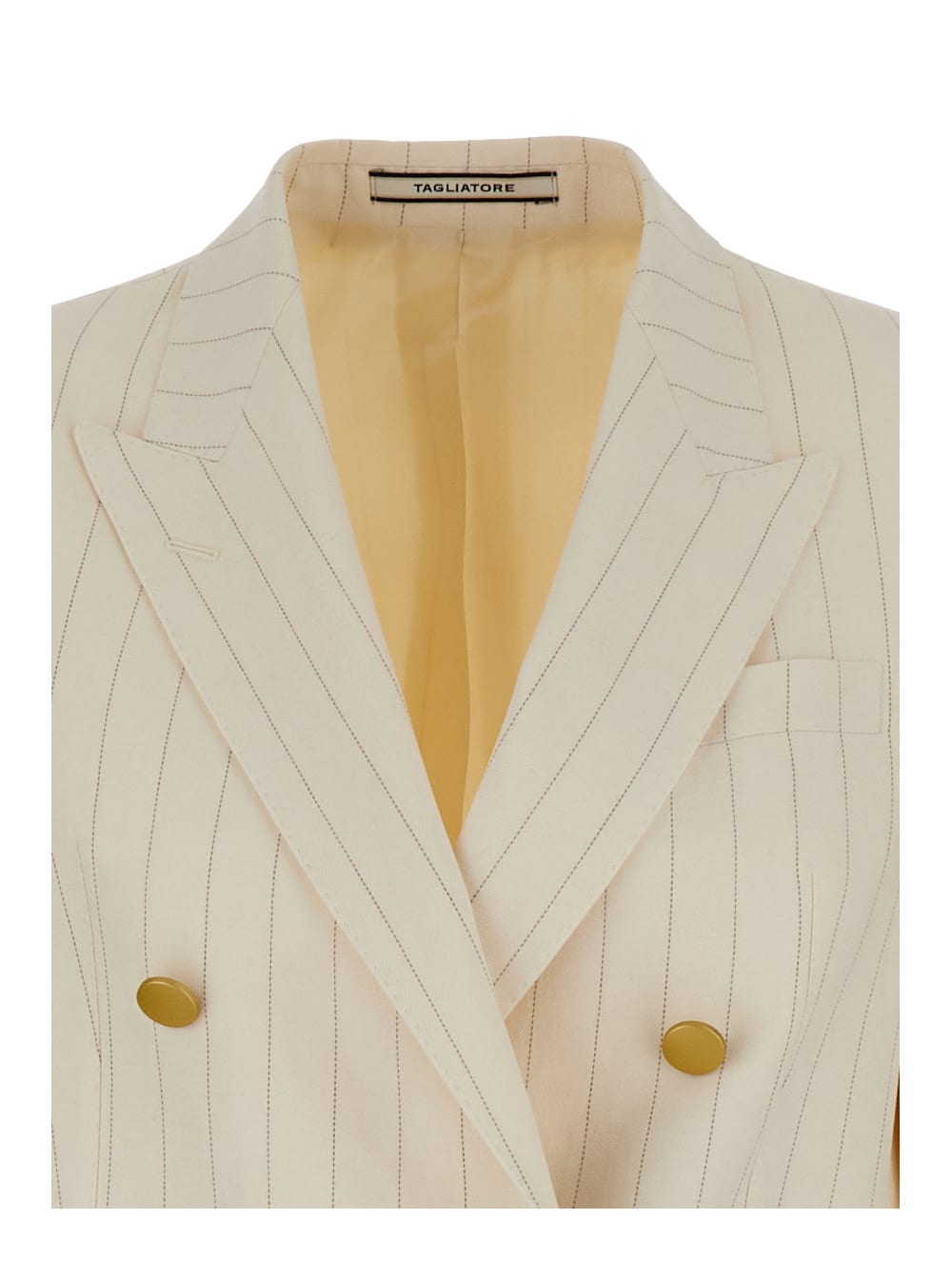 Shop Tagliatore Beige Striped Double-breasted Suit In Cotton And Linen Woman In White