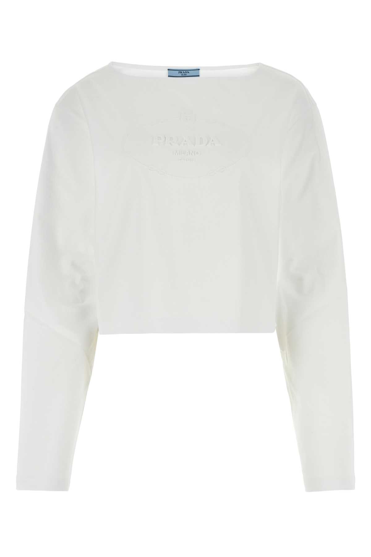 Shop Prada White Cotton T-shirt In Bianco