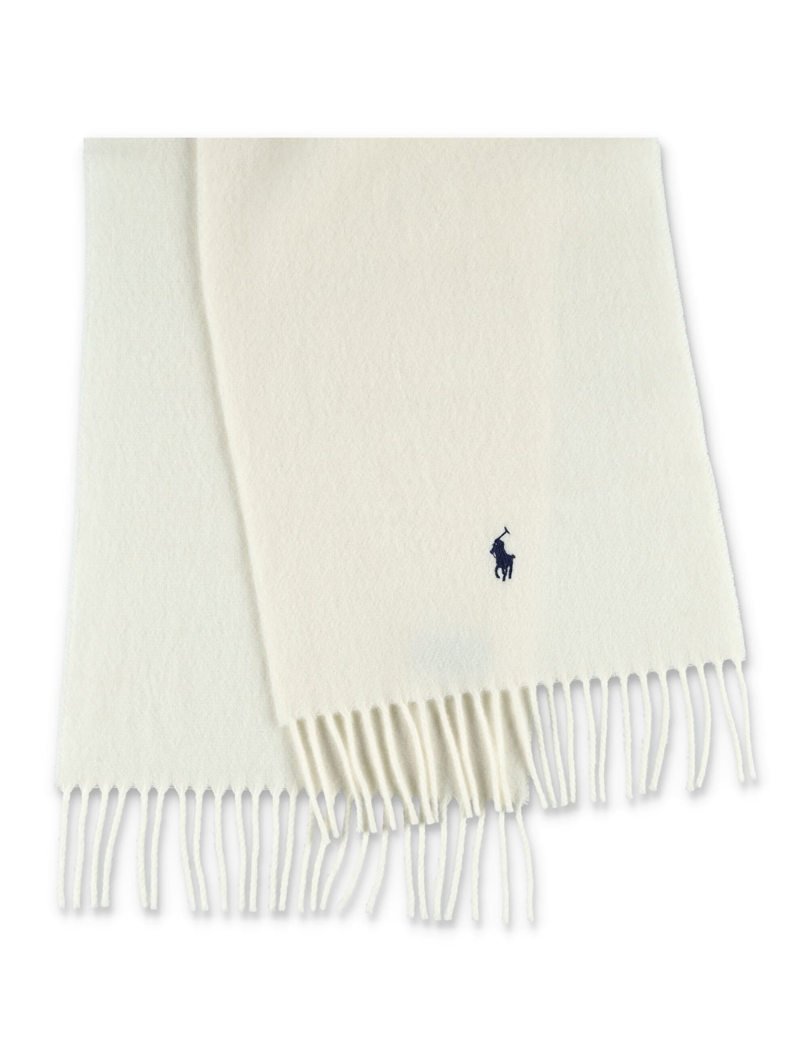 Polo Ralph Lauren Wool Scarf With Fringe Trim And Logo In White