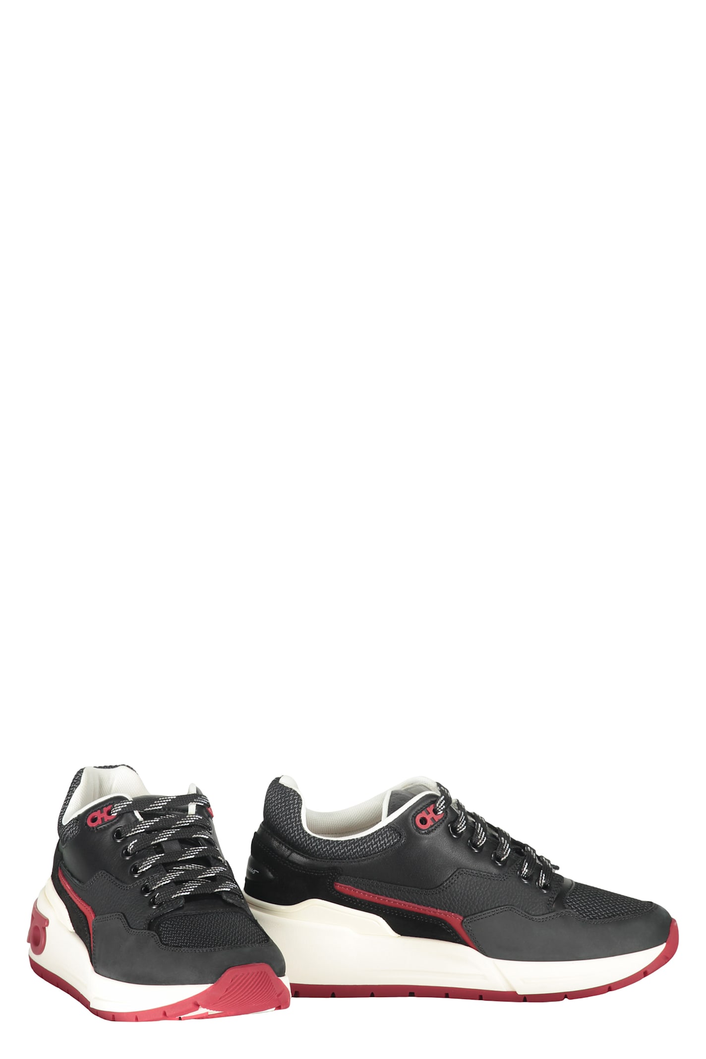 Ferragamo Leather And Fabric Low-top Sneakers In Black