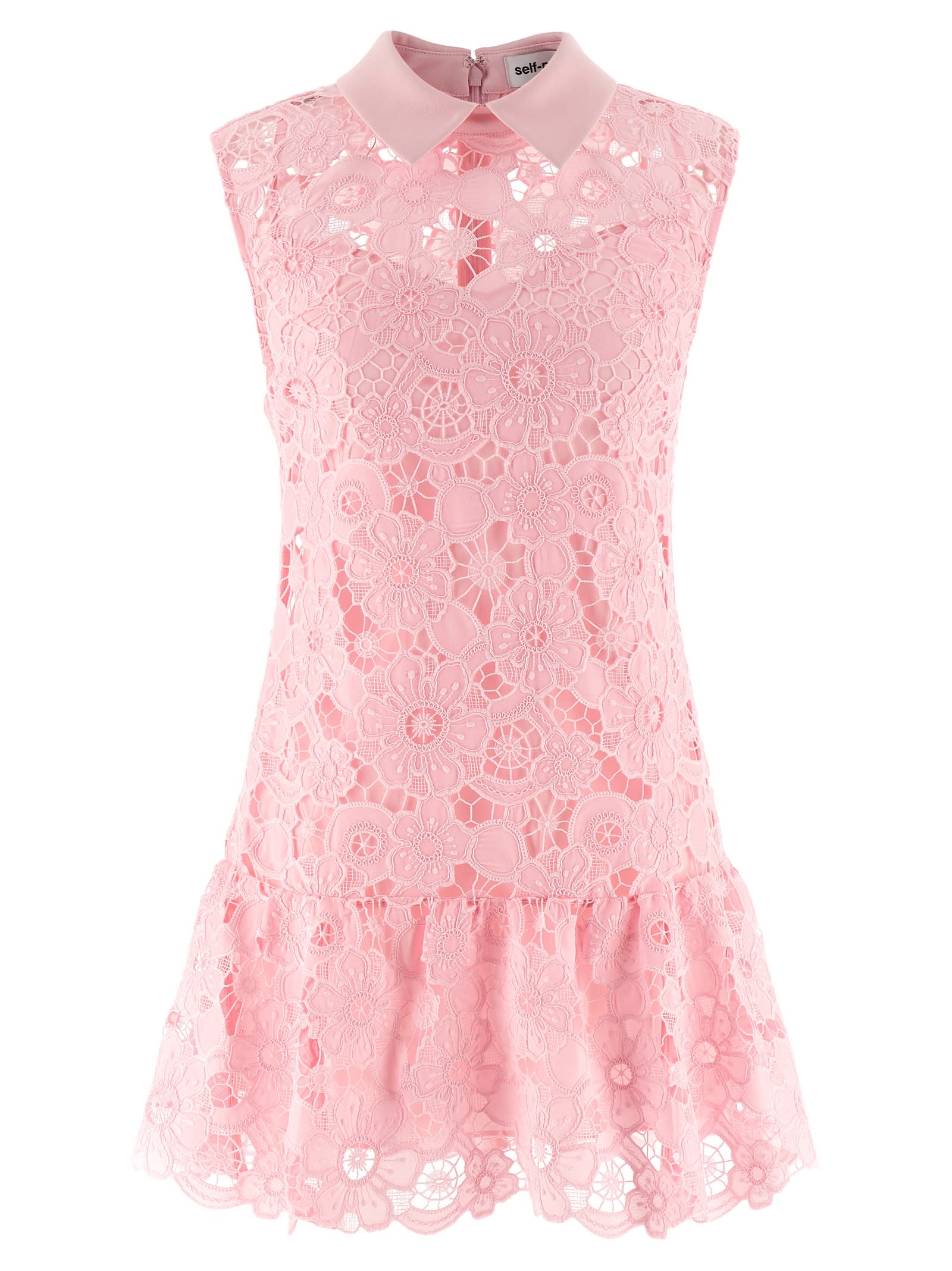 self-portrait pink Lace Collared Dress