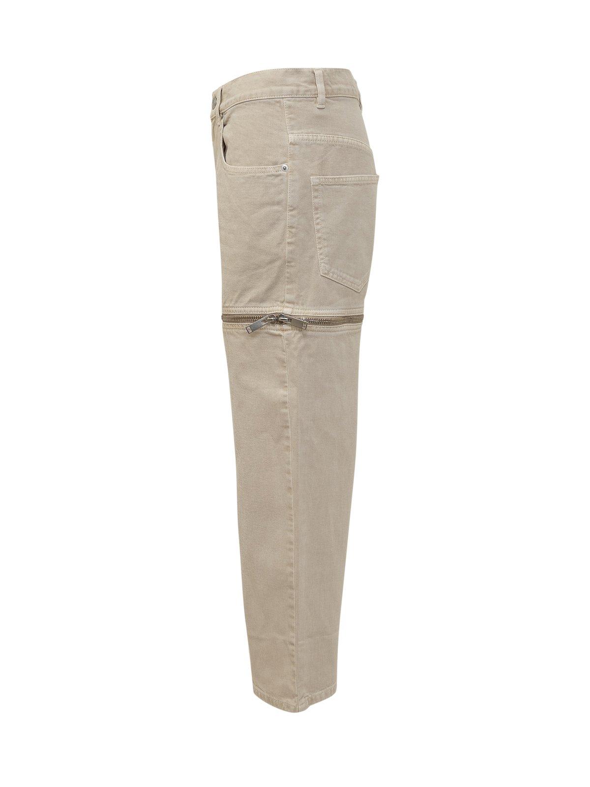 Shop Marant Etoile Logo-patch Zip-detailed Jeans In Beige