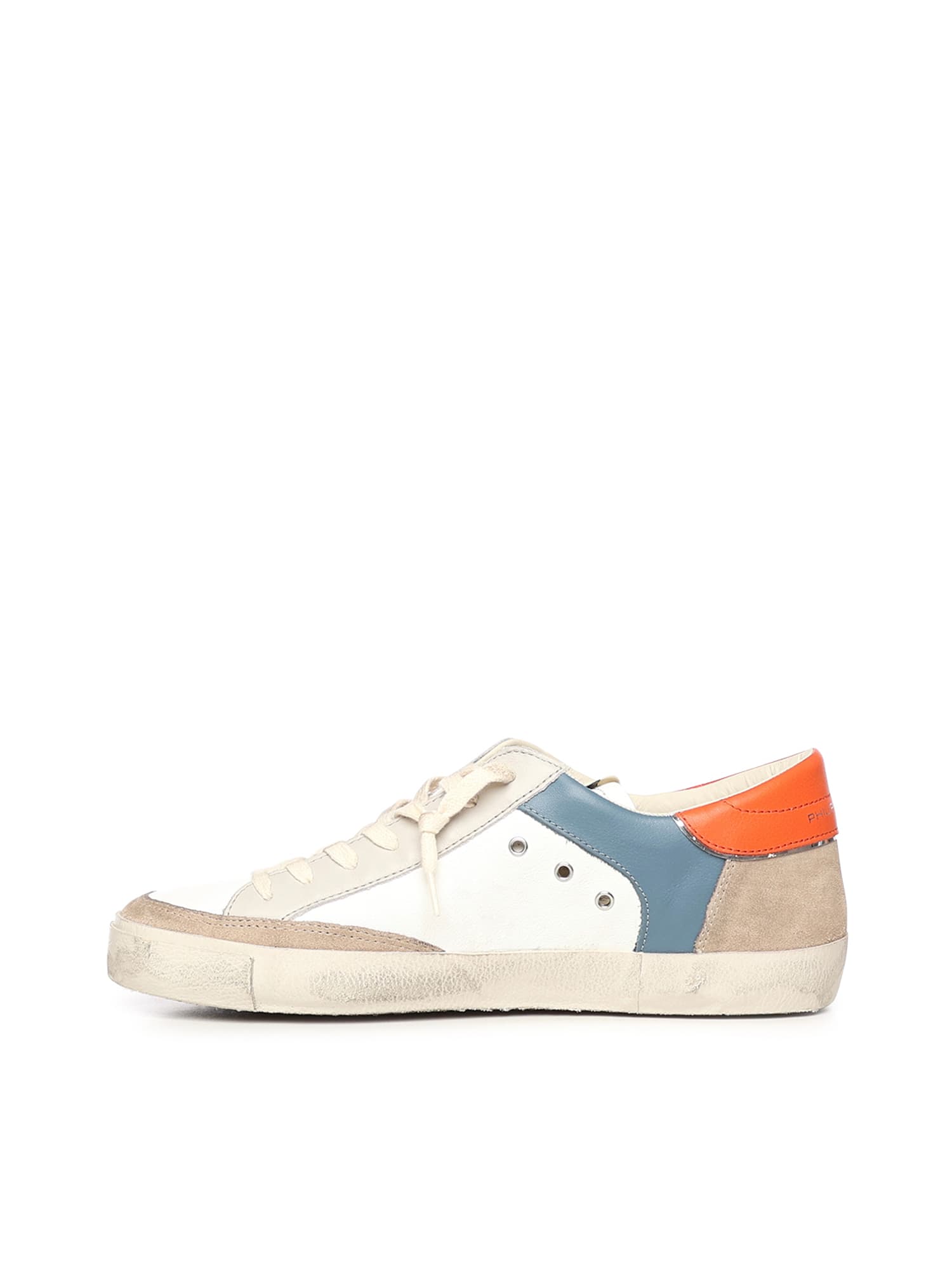 Philippe Model Prsx Low Sneakers In White Suede And Leather In Multi