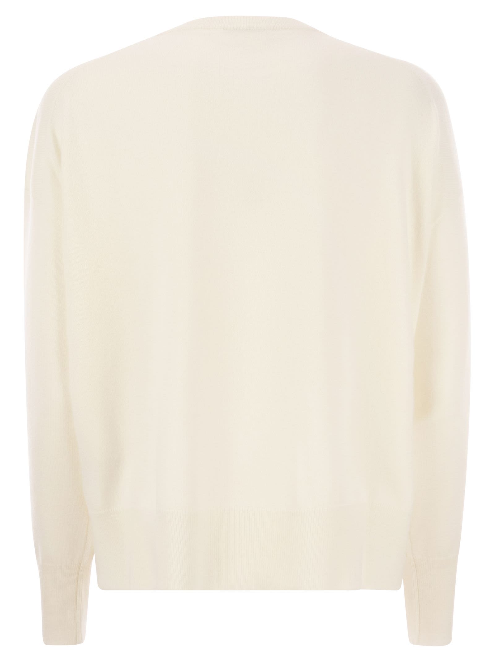 Shop Brunello Cucinelli Cashmere Sweater With Pocket In Cream