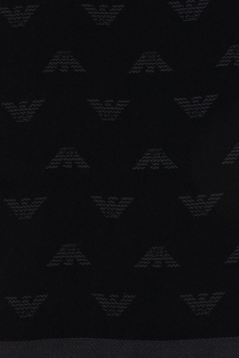 Emporio Armani Logo Embroidered Frayed Edge Knitted Scarf In Charcoal