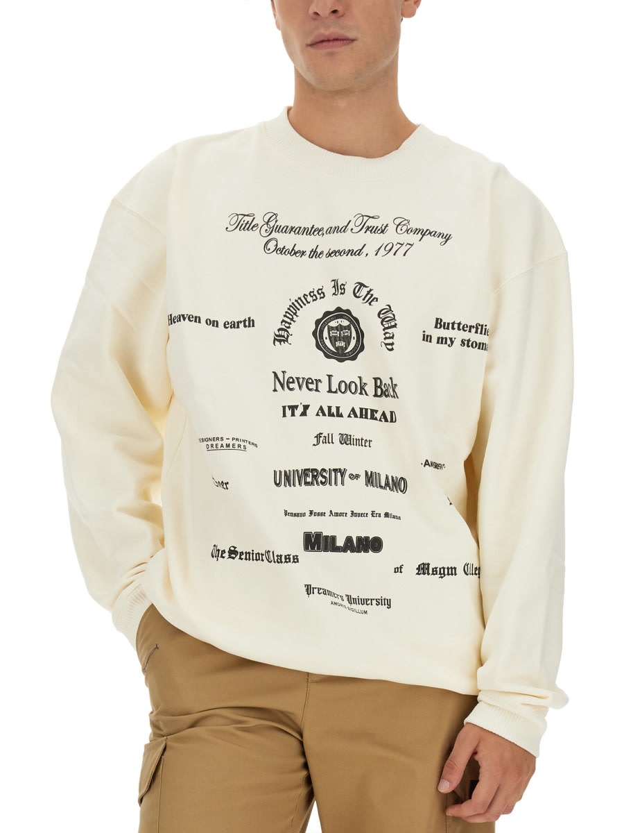 Msgm Logo Crew Neck Sweatshirt In Beige
