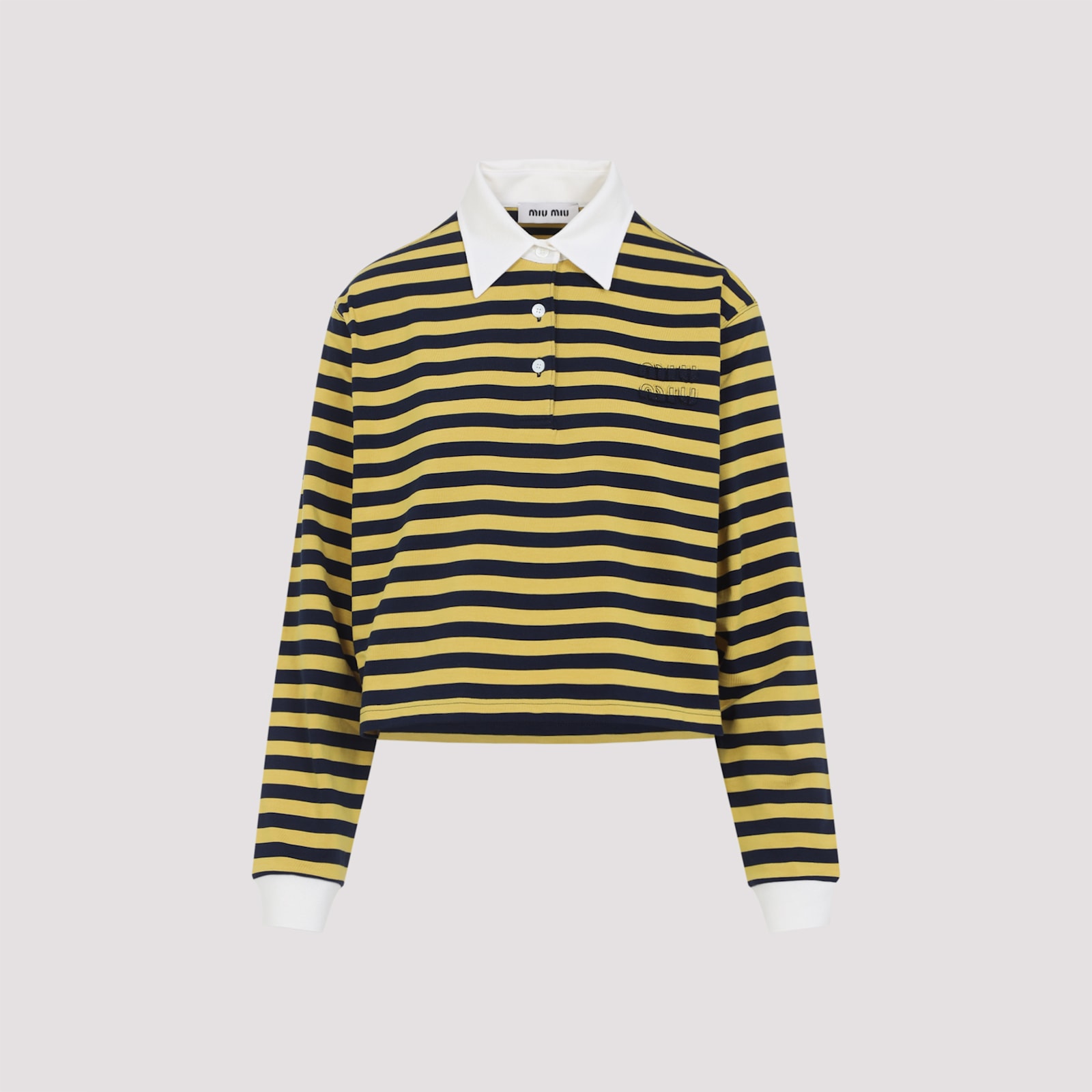 Miu Miu Striped Jersey Oversized Cropped Polo Shirt In Yellow