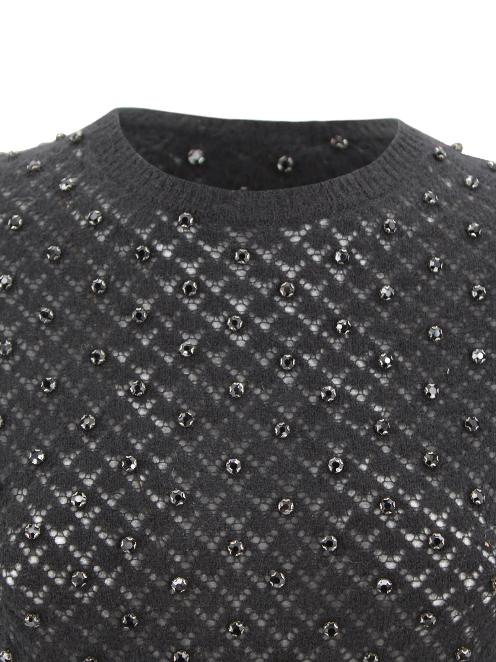 Max Mara Knitted Jumper In Wool And Embroidered Mohair Yarn In Black