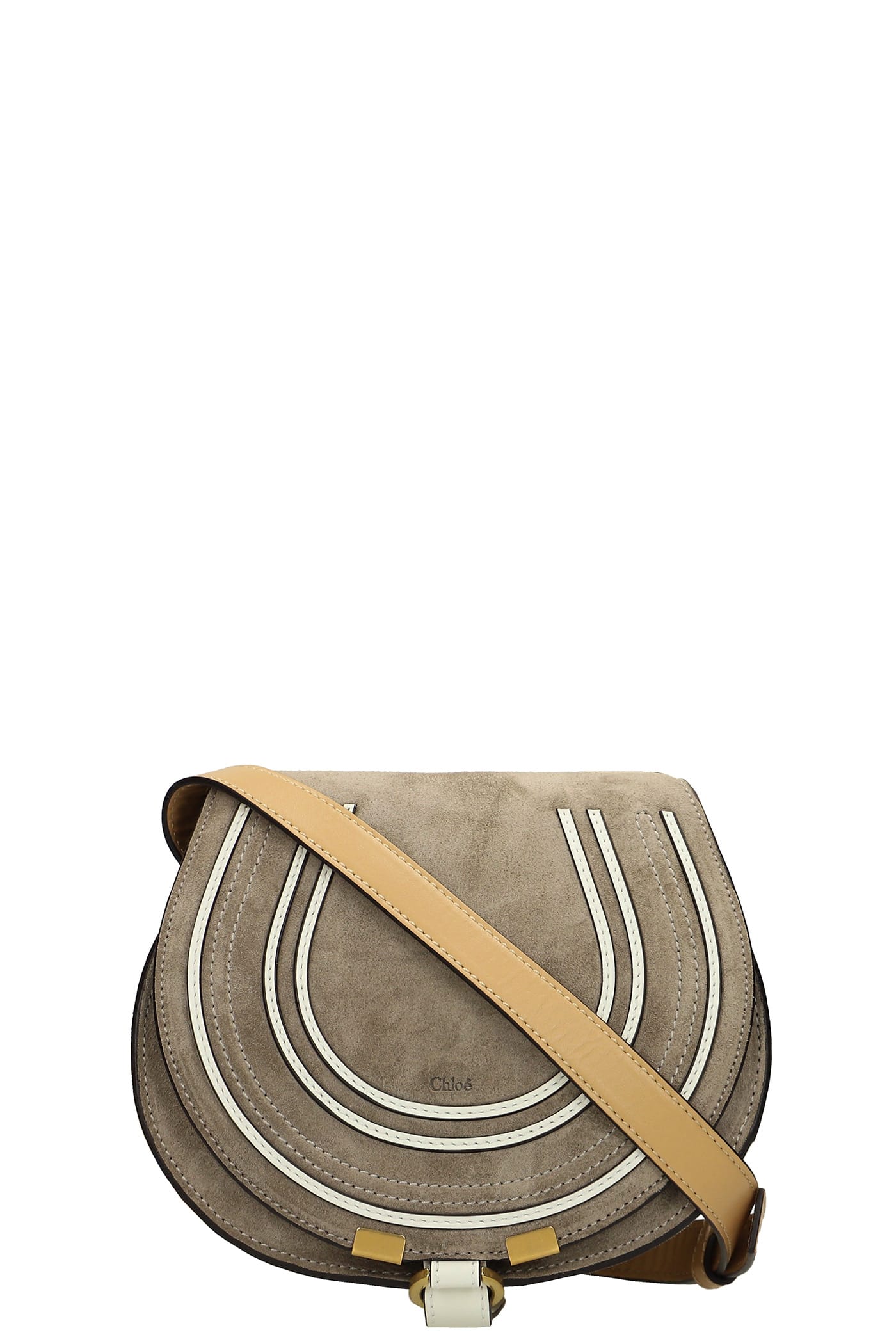 Chloé Marcie Shoulder Bag In Grey Suede And Leather