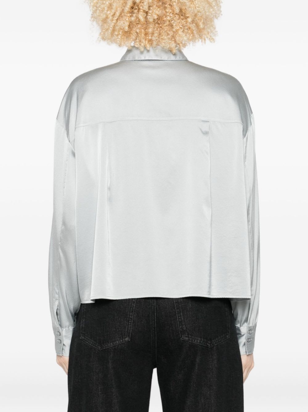 Forte Forte Long Sleeve Satin Top Featuring Pocket In Gray