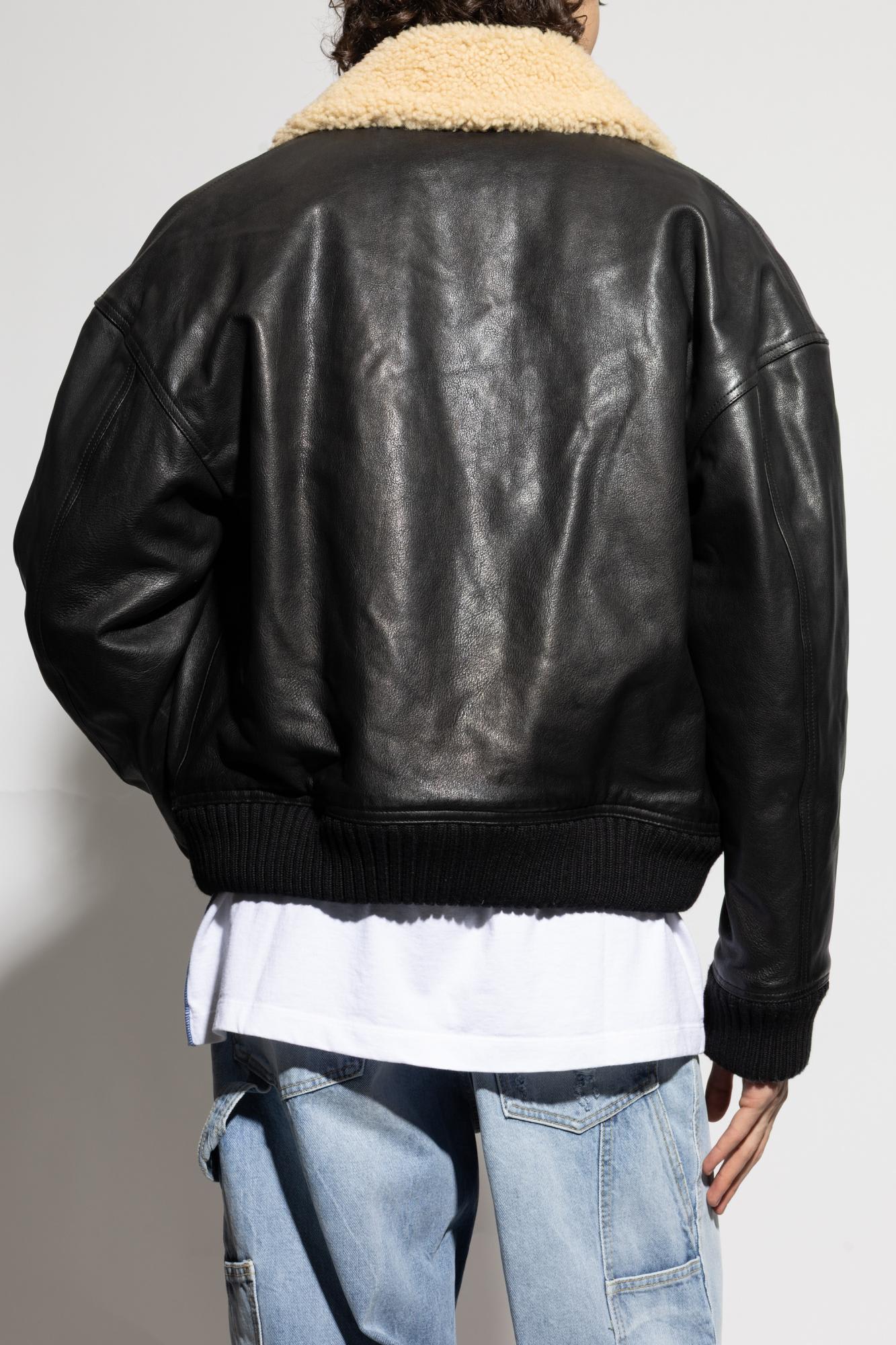 Dsquared2 Leather Bomber Jacket In Black