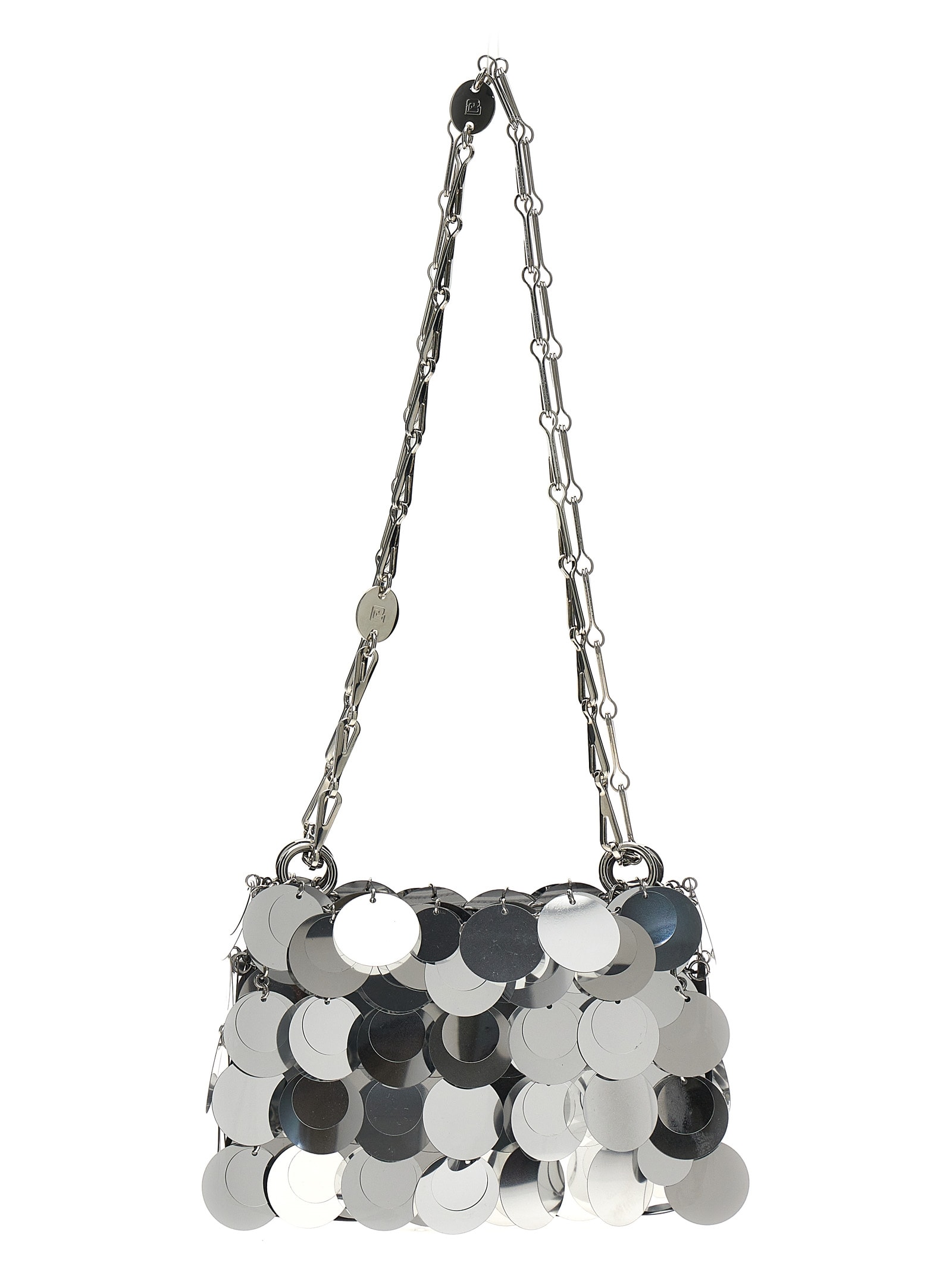 Shop Rabanne Sparkle Discs Nano Shoulder Bag In Silver