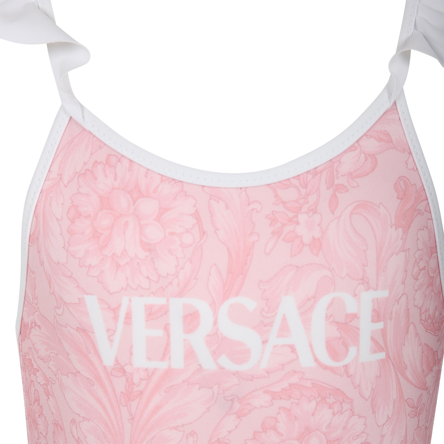 Shop Versace Pink One-piece Swimsuit For Girl With Baroque Print