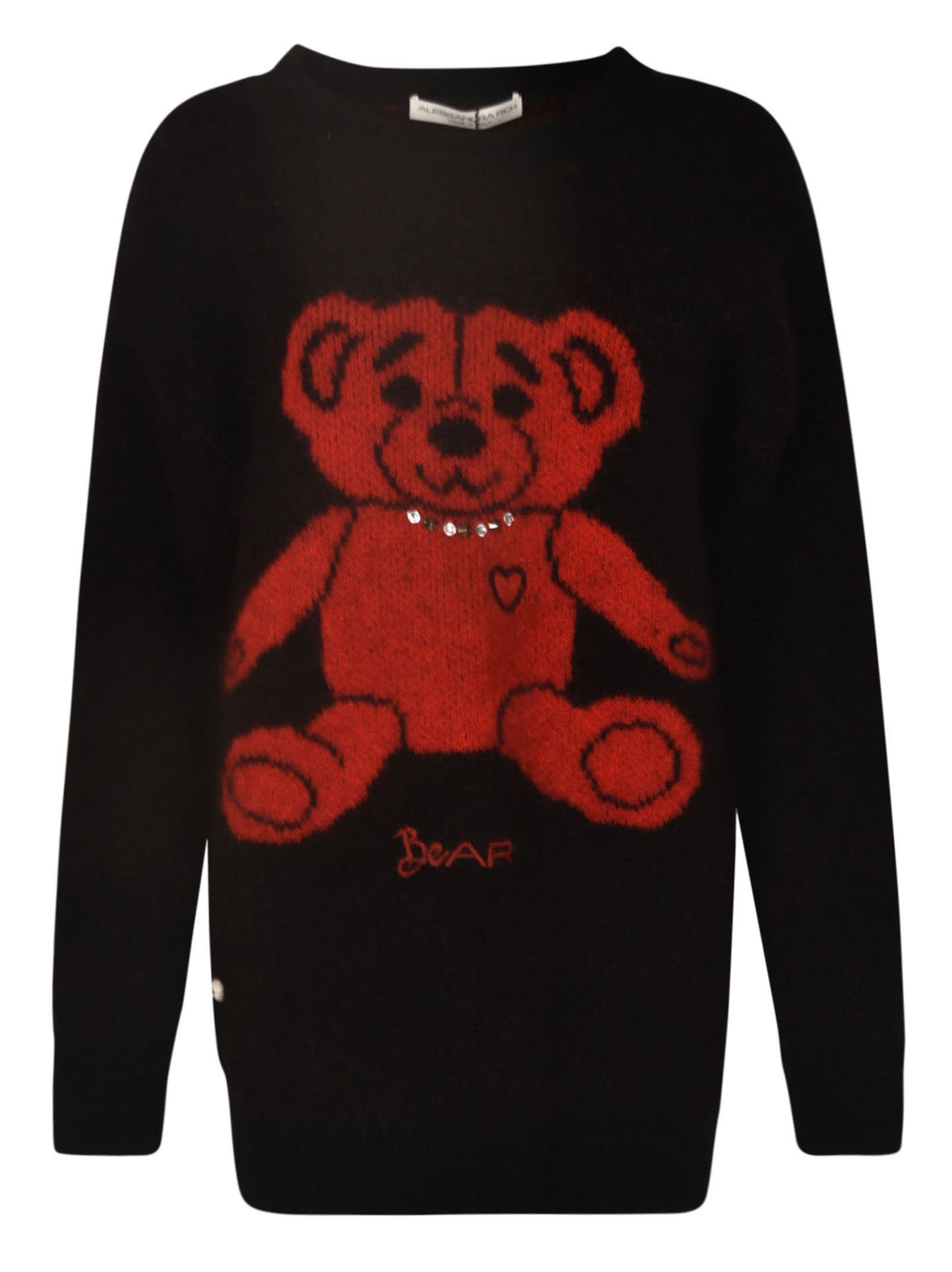Shop Alessandra Rich Bear Knit Sweater In Black