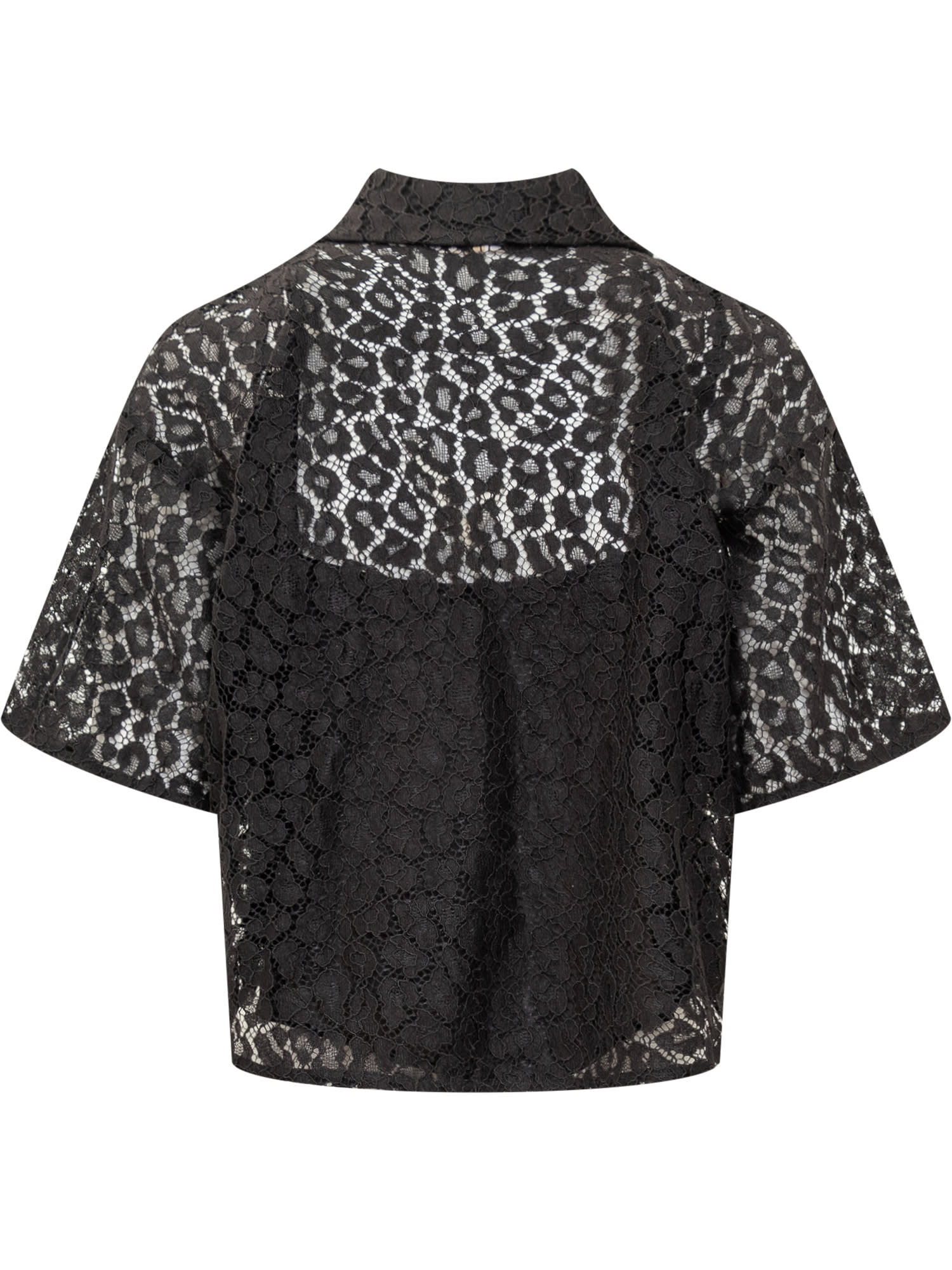 Shop Michael Michael Kors Lace Crop Down Shirt In Black