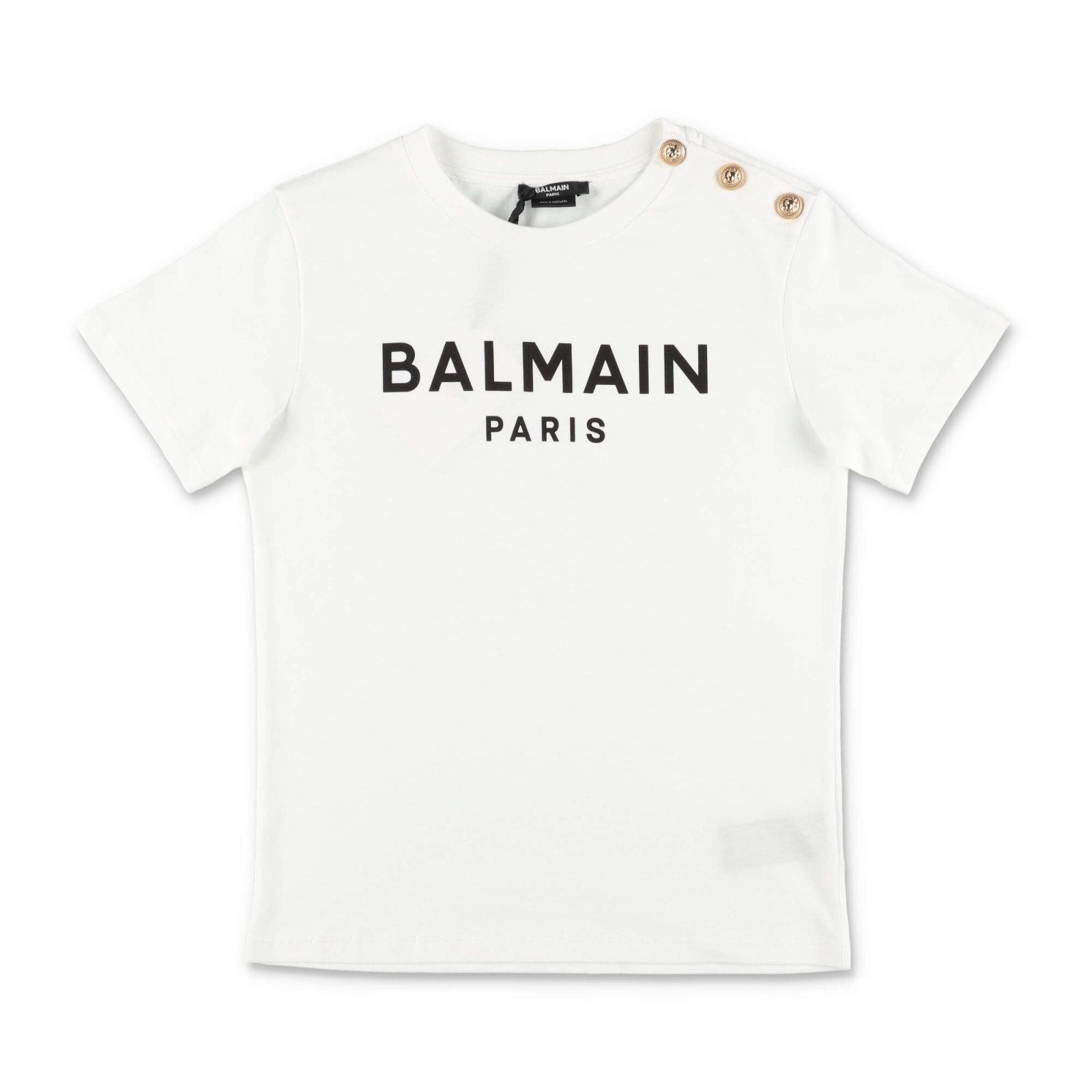 Balmain Kids'  T-shirt Bianca In Jersey Di Cotone Bambino In Bianco
