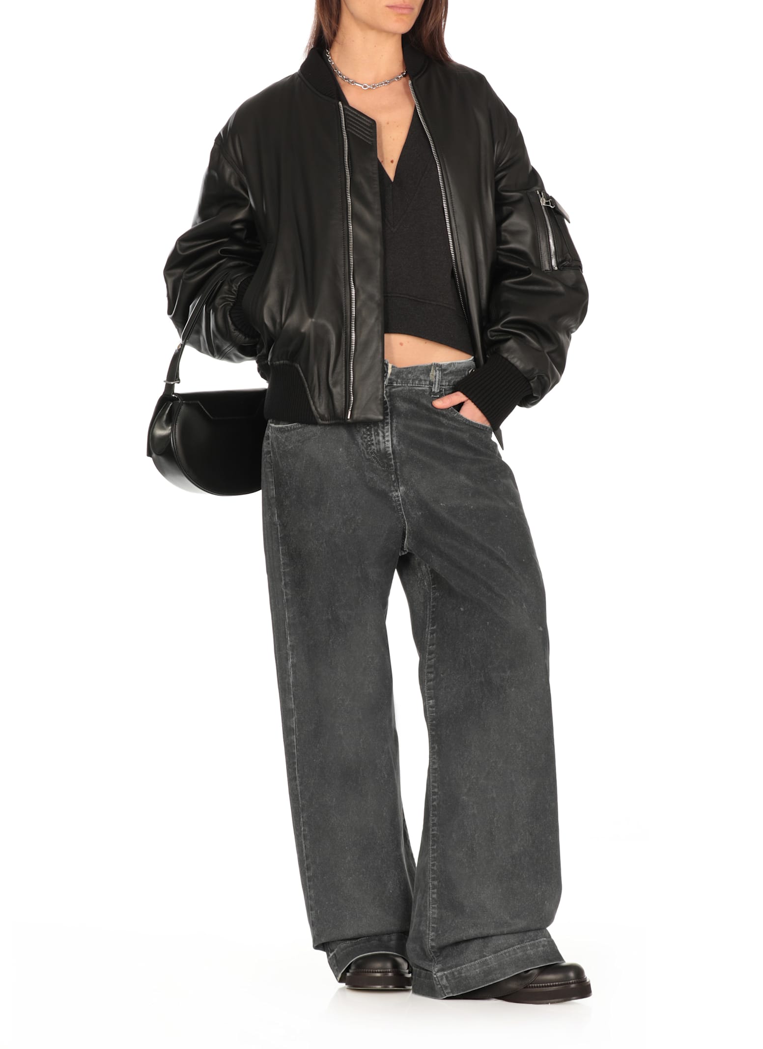 Attico Oversized Sweatshirt With Deep V-neck In Gradient Black In Black