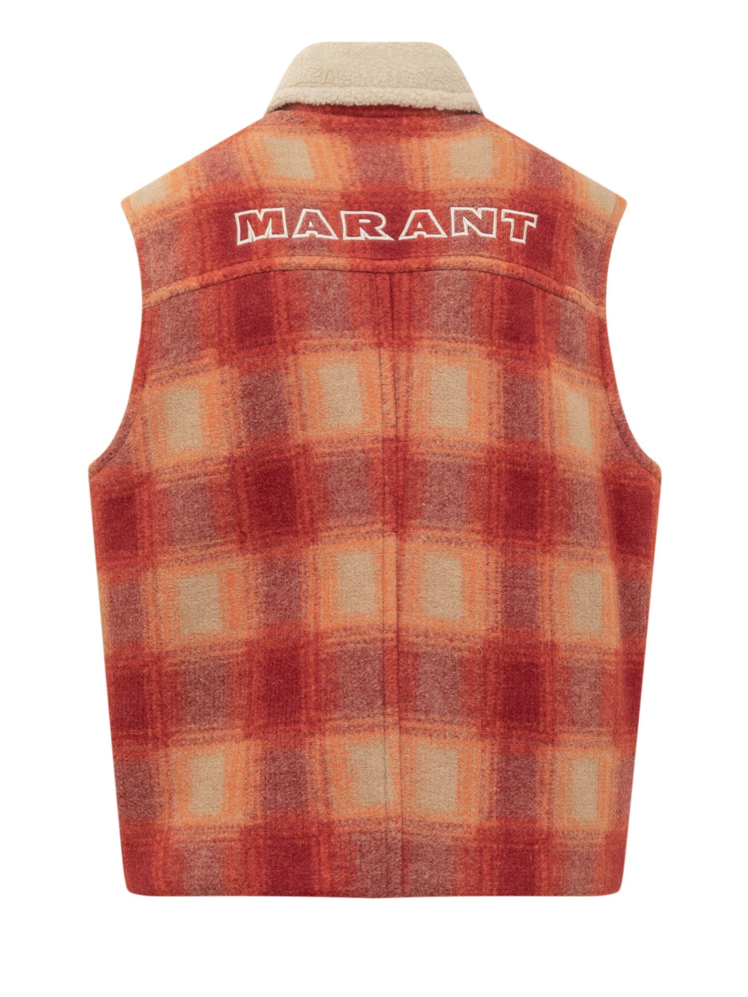 Isabel Marant Kiraneo Logo-embroidered Plaid-check Gilet In Orange