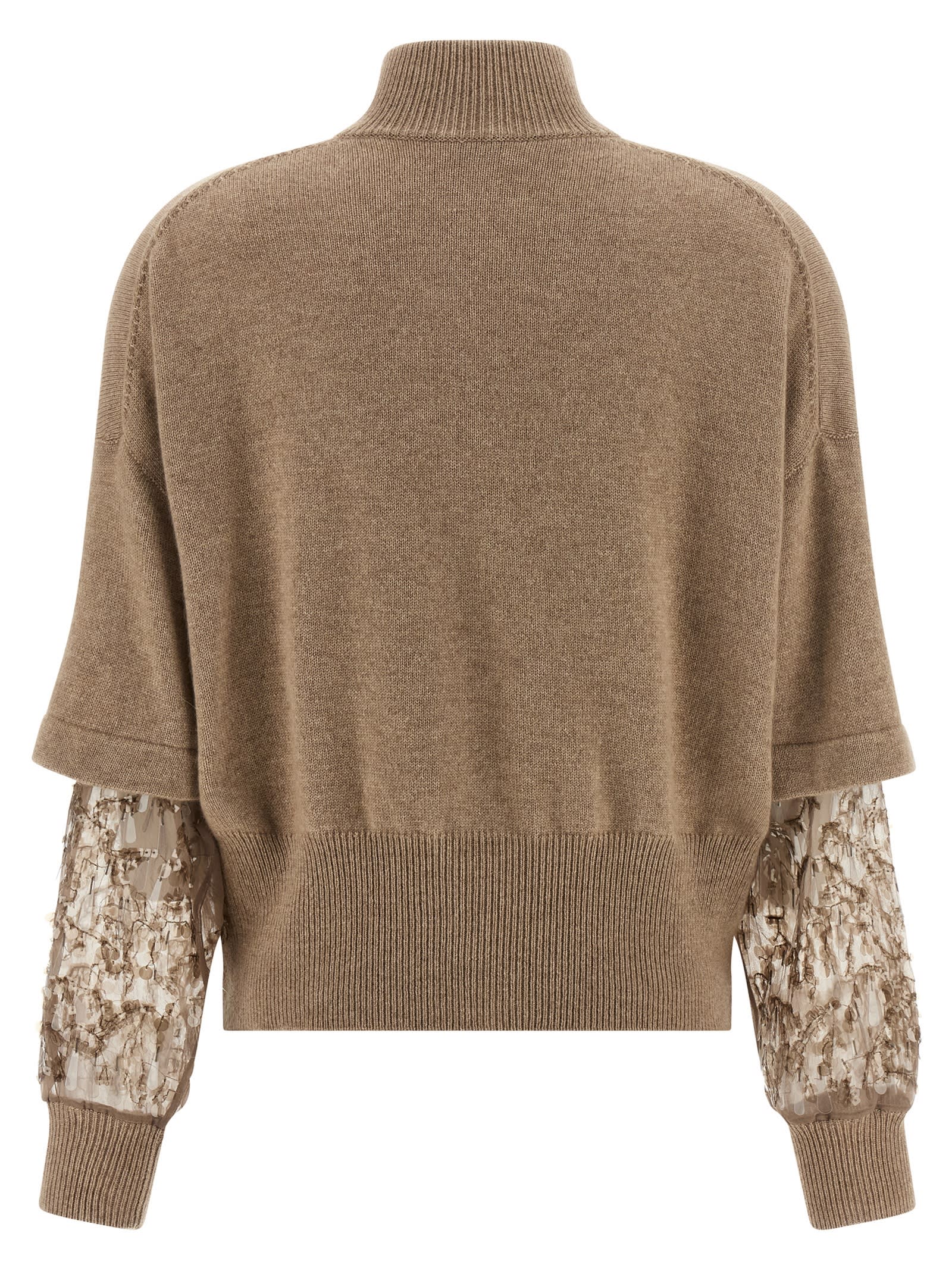 Brunello Cucinelli Sequin Sleeve Cardigan Sweaters And Cardigans Beige In Brown