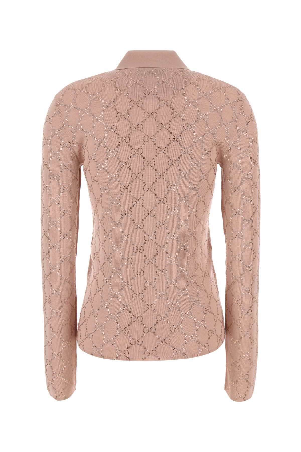 Shop Gucci Antiqued Pink Wool Polo Shirt In Nudemix