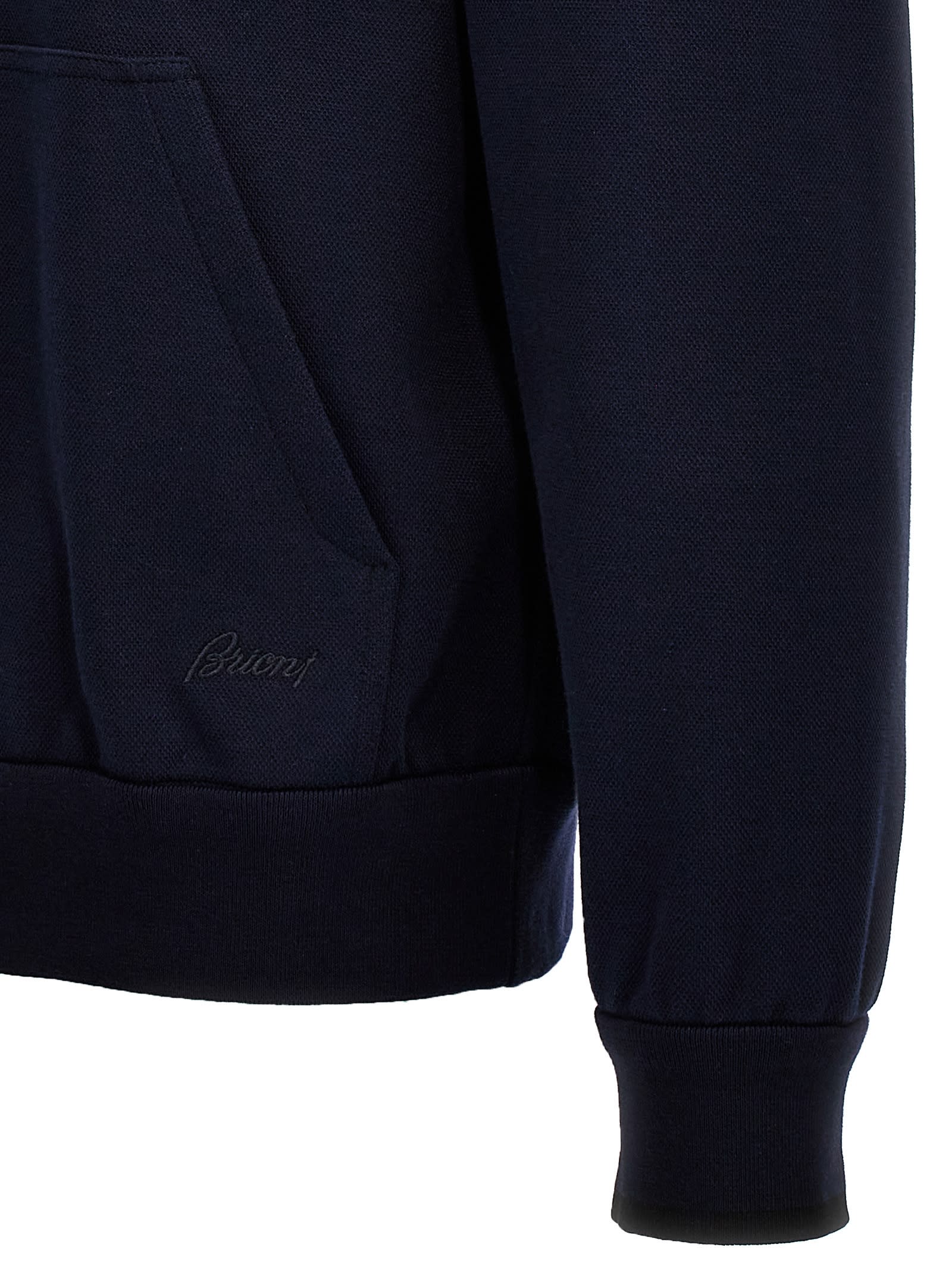 Shop Brioni Piquet Cotton Hoodie In Blue