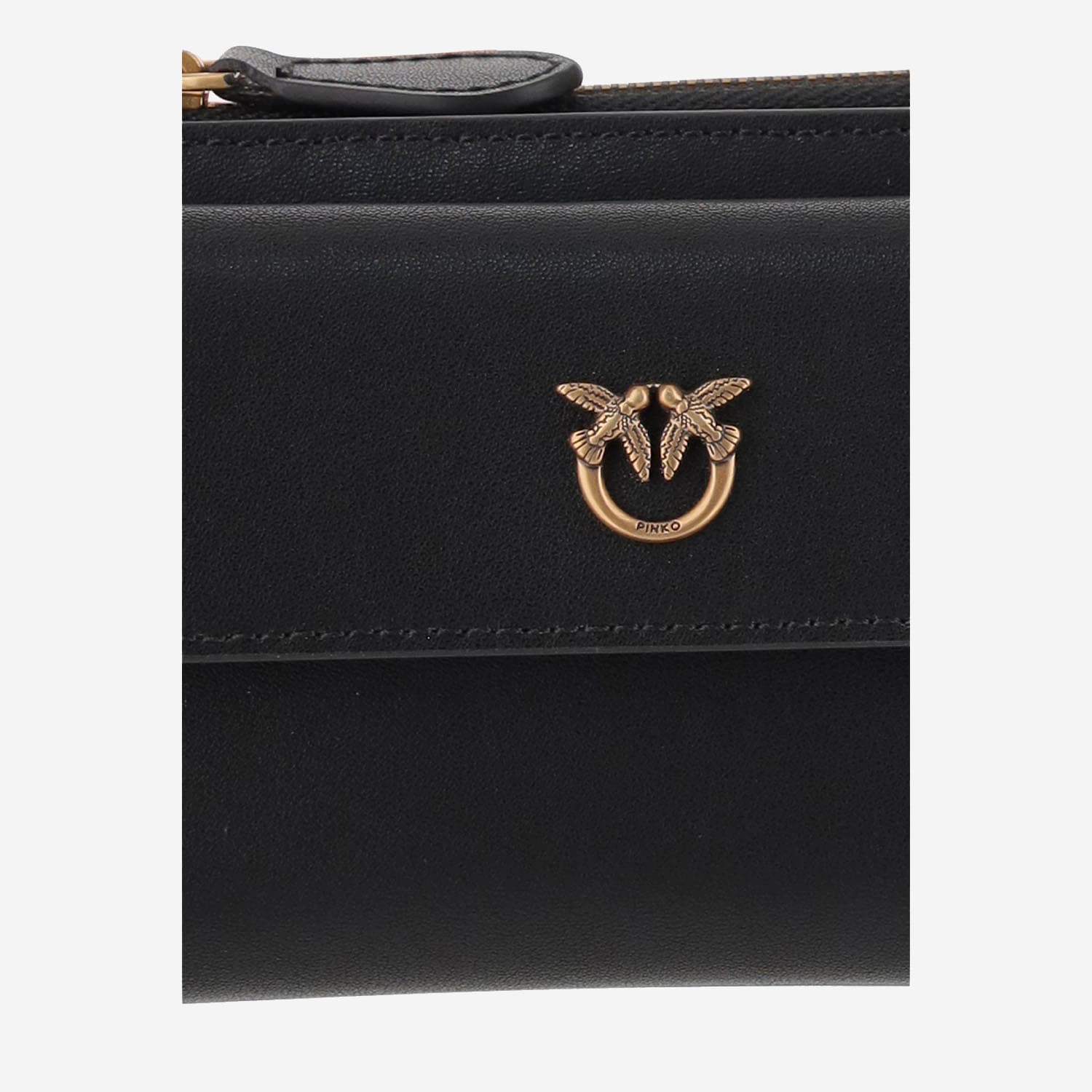 Pinko Compact Leather Wallet With Logo In Black