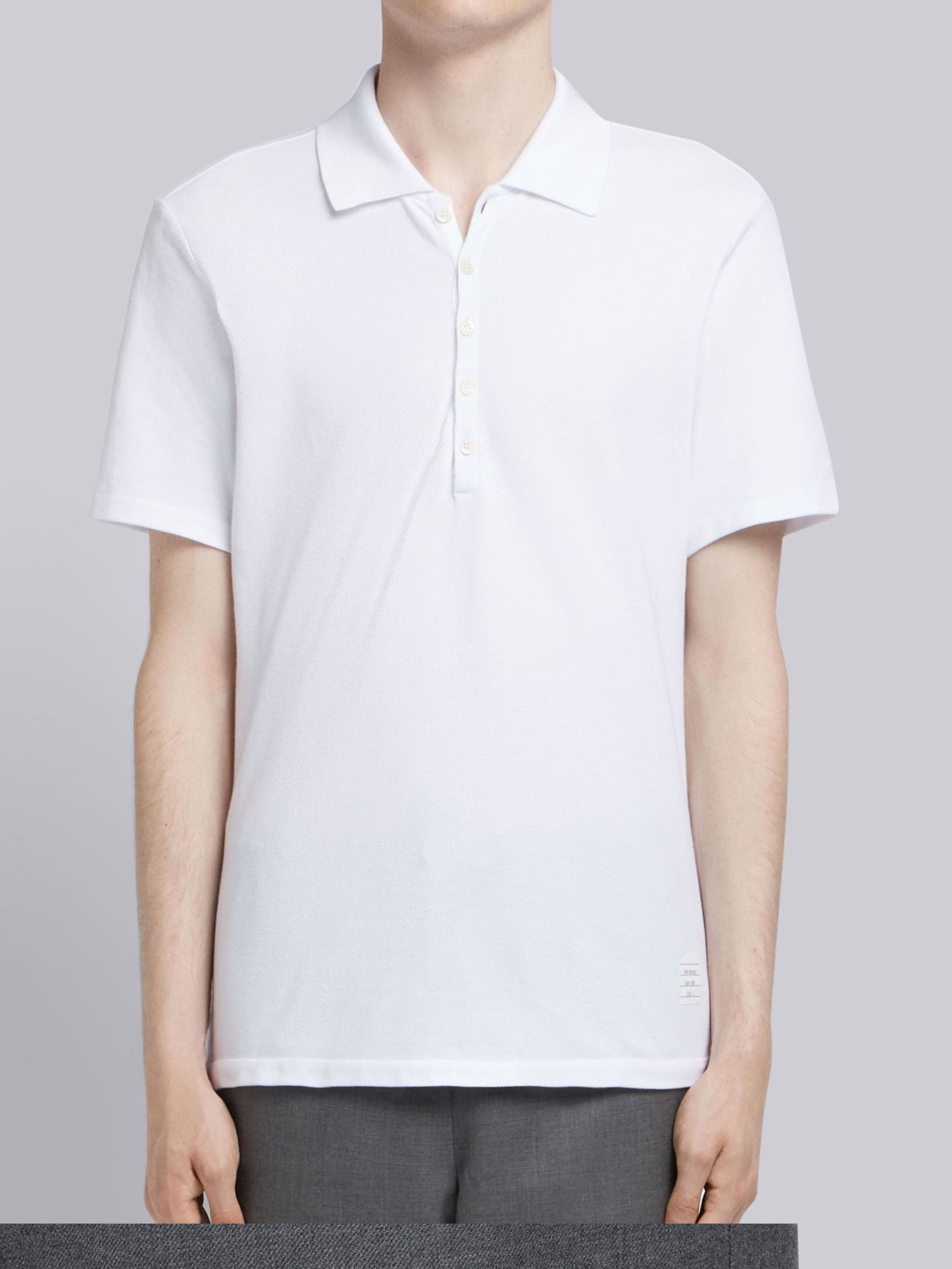 THOM BROWNE WHITE POLO SHIRT WITH STRIPED DETAIL