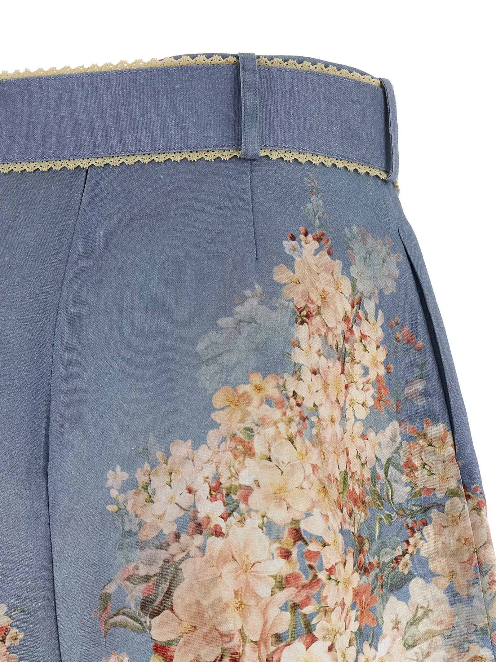 Zimmermann Teal Blue Botanical Floral Linen Cascadian Shorts In Blue