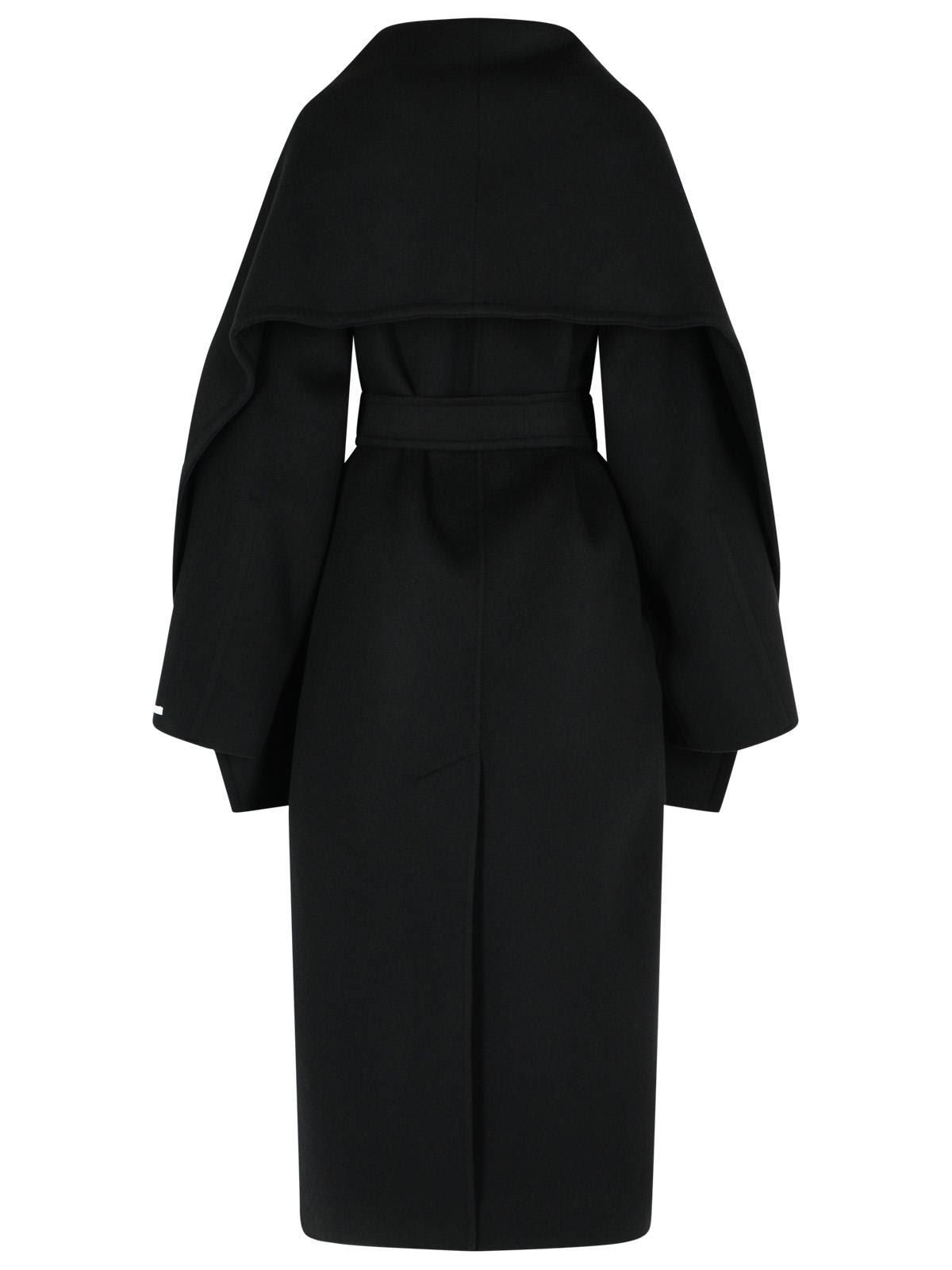 Sportmax Baldo Black Virgin Wool Coat With Scarf Collar In Black