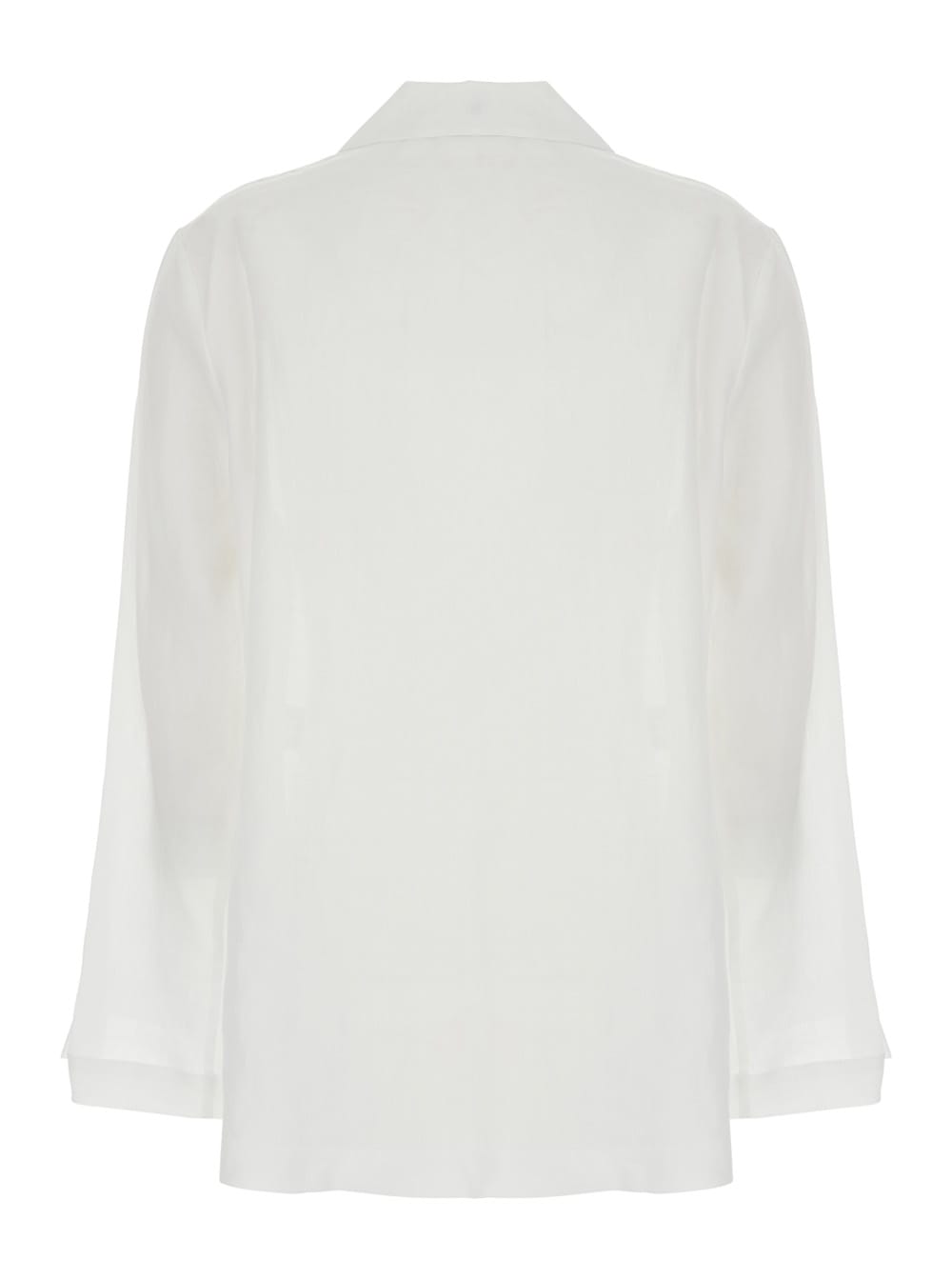 Michael Michael Kors White Blouse With V Neck And Charm With Logo Detail On The Front In Ramie Woman In White