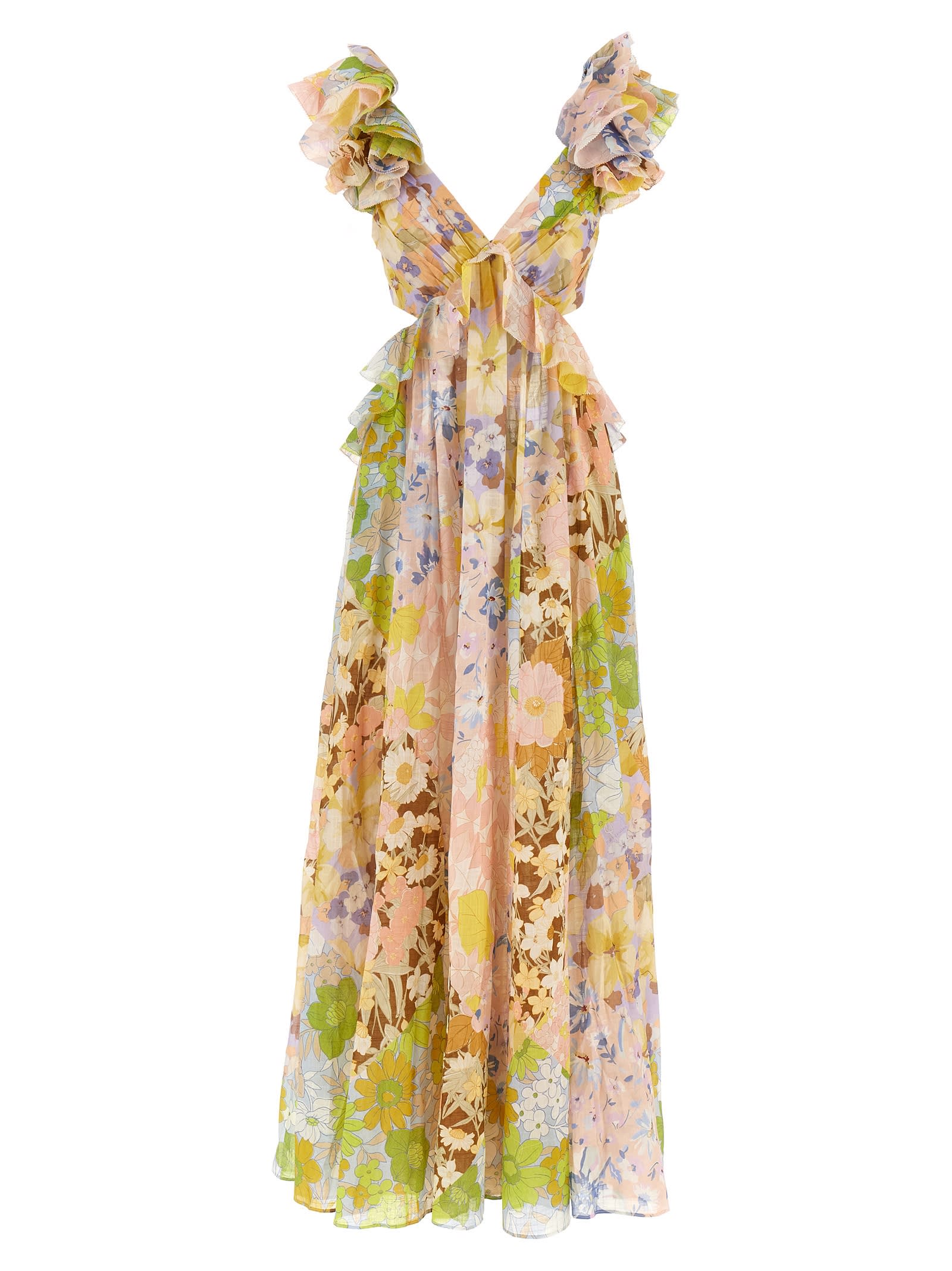 Shop Zimmermann Ruffled Shoulder Dress In Multicolor