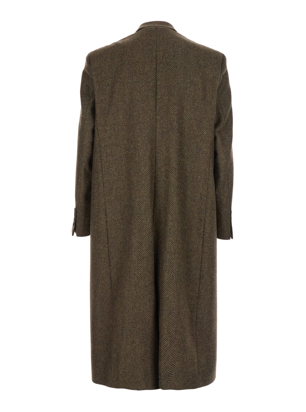 Sunflower Herringbone Wool Double-breasted Coat In Green