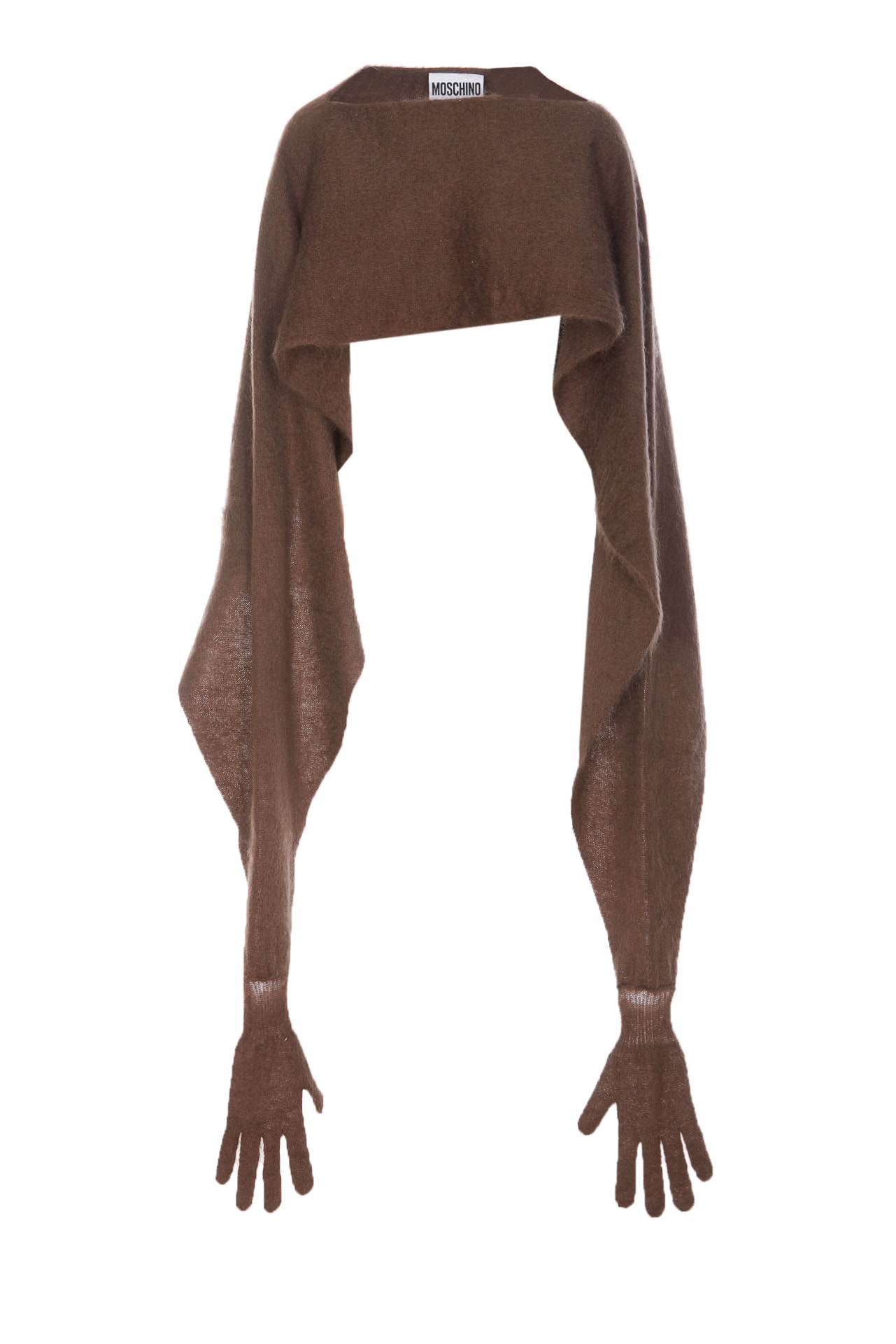 Shop Moschino Mohair Cape With Gloves Detail In Brown