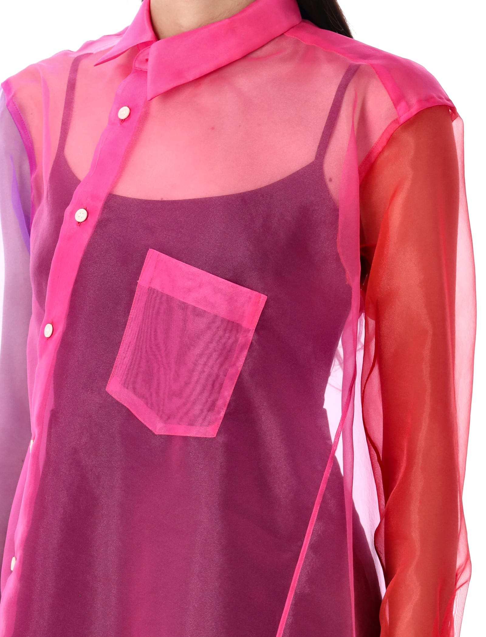 Comme Des Garçons Asymmetric Color Block Organza Shirt