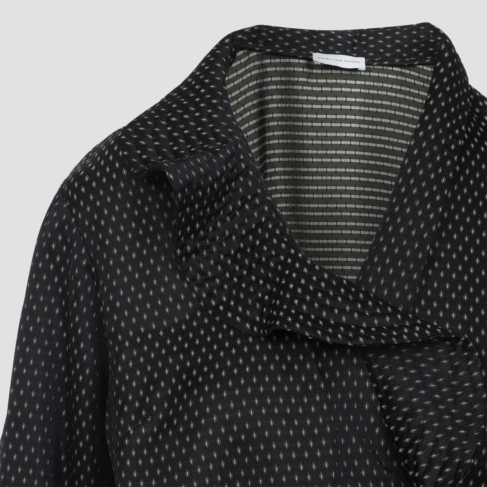Dries Van Noten Long Sleeve Wrap Shirt With Ruffled Collar In Black
