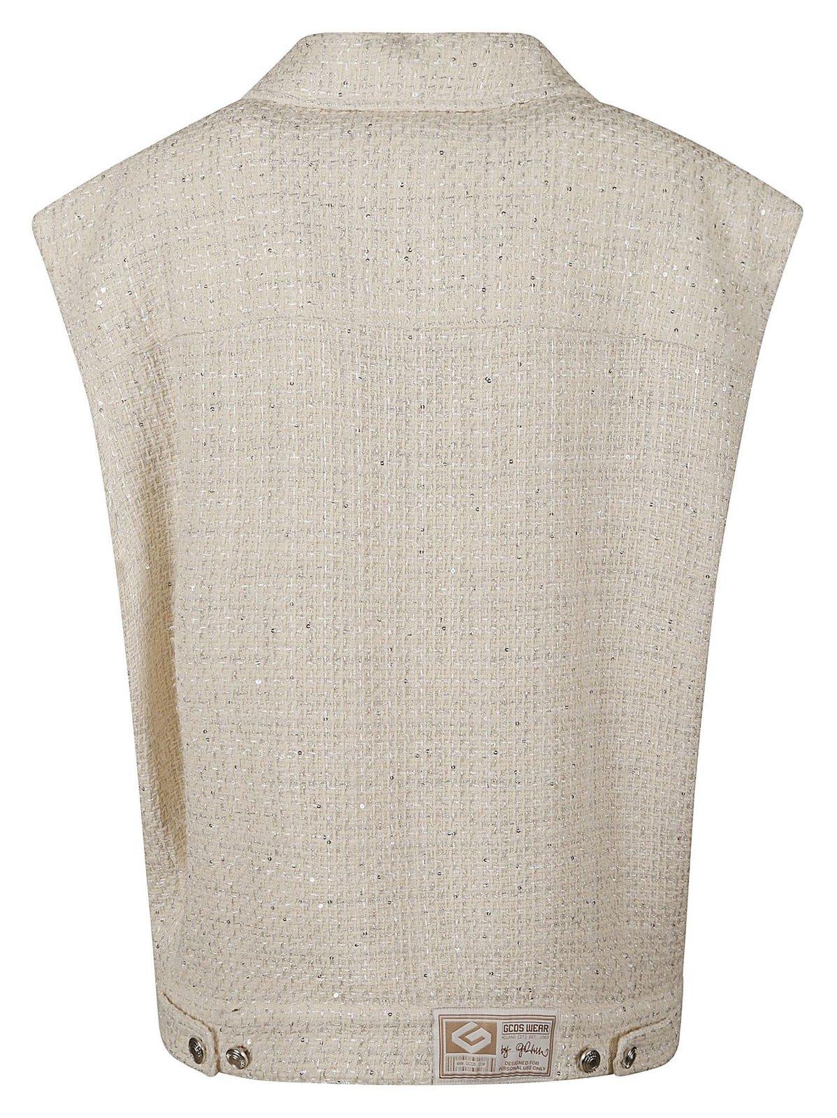 Shop Gcds Tweed Sleeveless Jacket In Off White