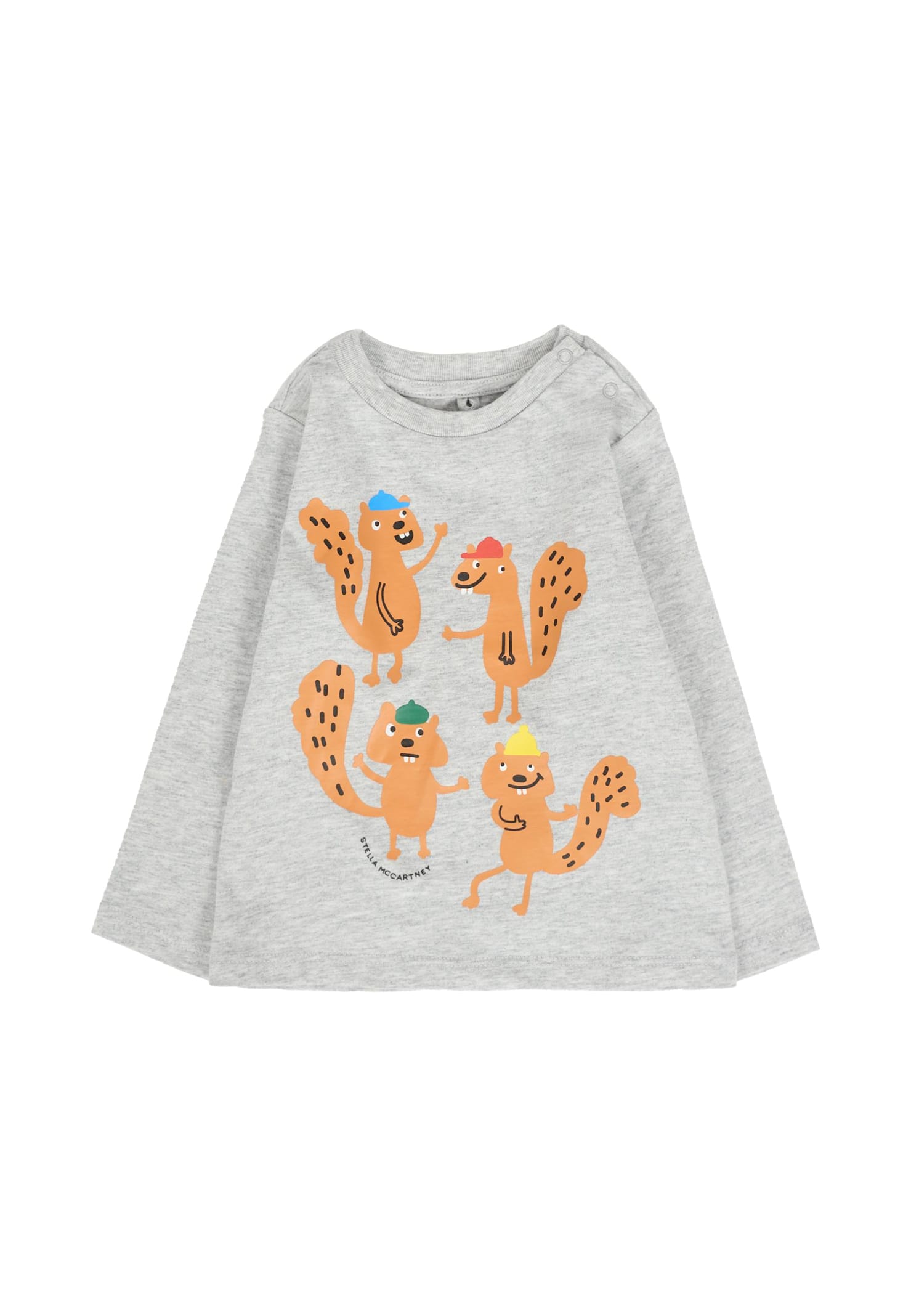 Stella Mccartney Grey T-shirt For Baby Boy With Squirrel In Gray