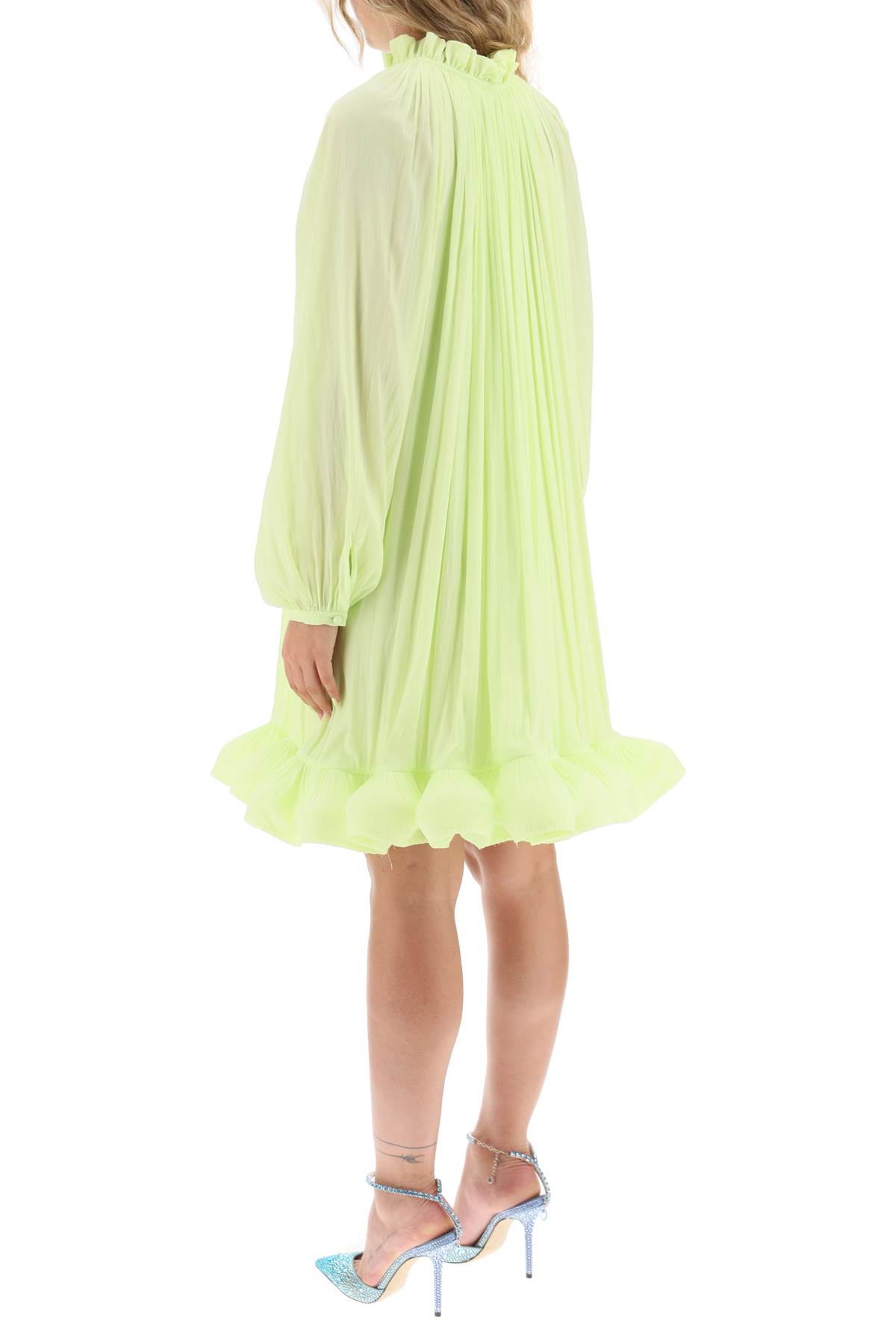 Shop Lanvin Short Ruffled Dress In Charmeuse In Lemon (green)