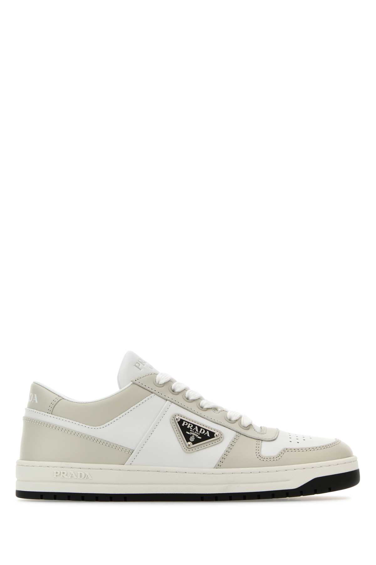 Shop Prada Two-tone Leather Downtown Sneakers In Biancopolvere