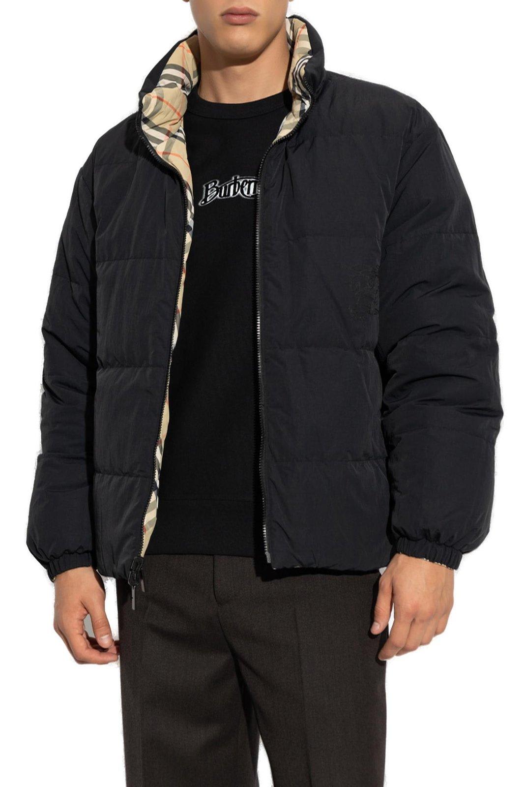 Shop Burberry Checked Zip-up Reversible Padded Jacket In Brown