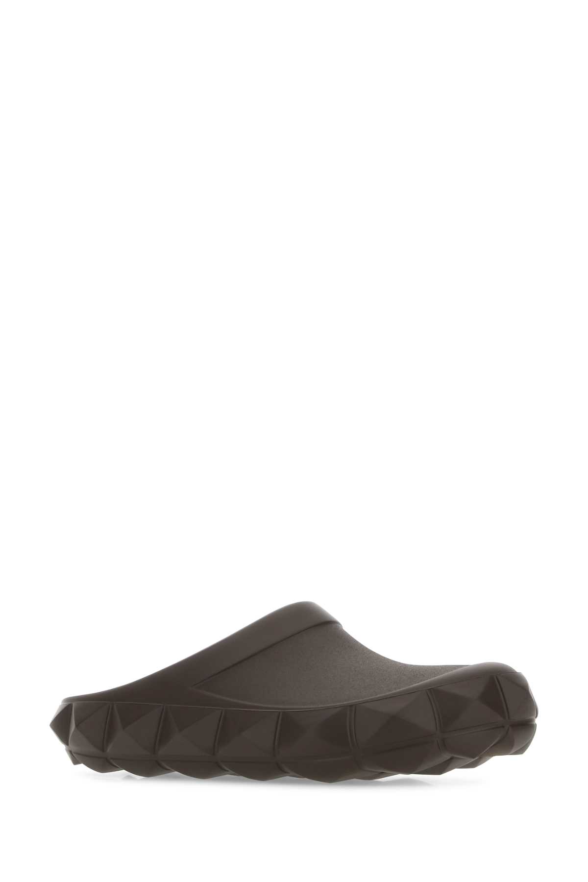 Shop Valentino Chocolate Rubber Roman Stud Turtle Slippers In Kg8