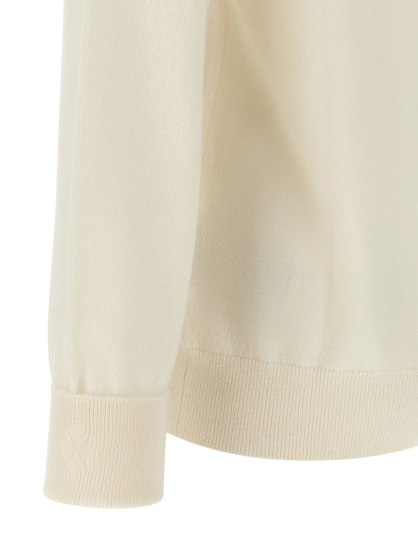 Ballantyne Cashmere Crew Neck Sweater With Long Cuffed Sleeves In White