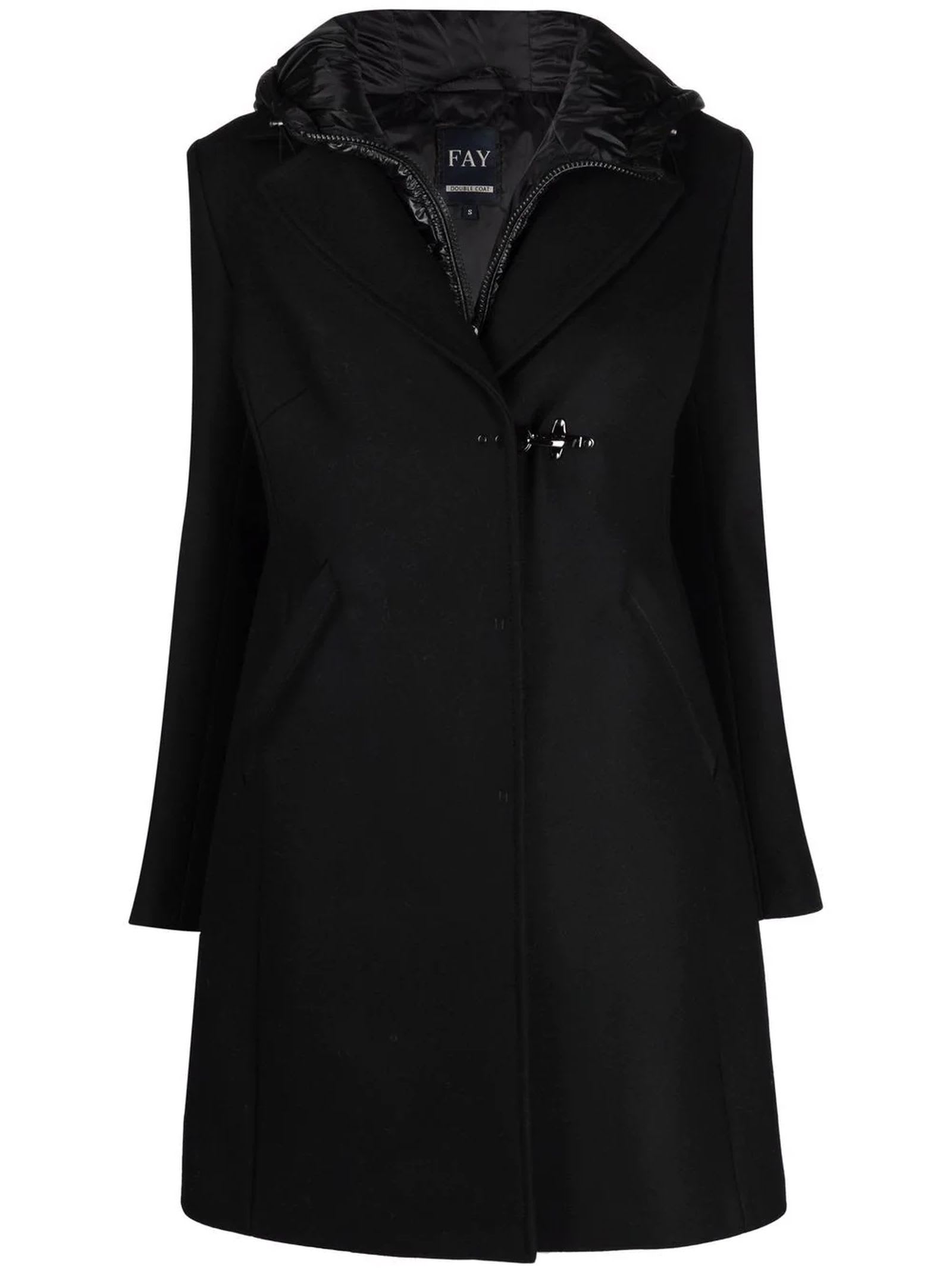 Fay Double Coat In Black Wool-blend Fabric