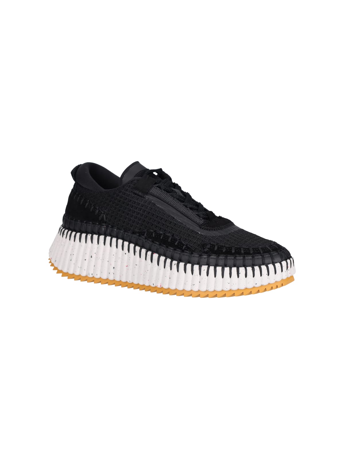 Chloé Nama Embroidered Suede And Recycled-mesh Sneakers In Black
