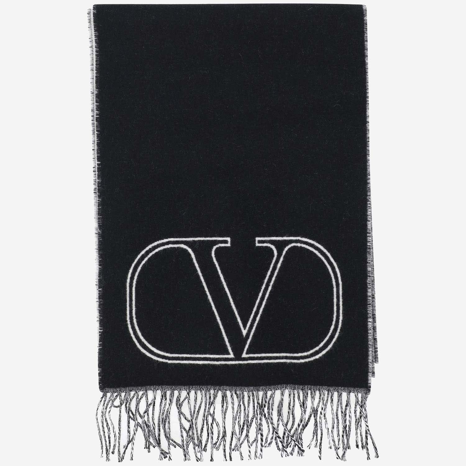 Shop Valentino Vlogo Signature Wool And Cashmere Scarf In Black