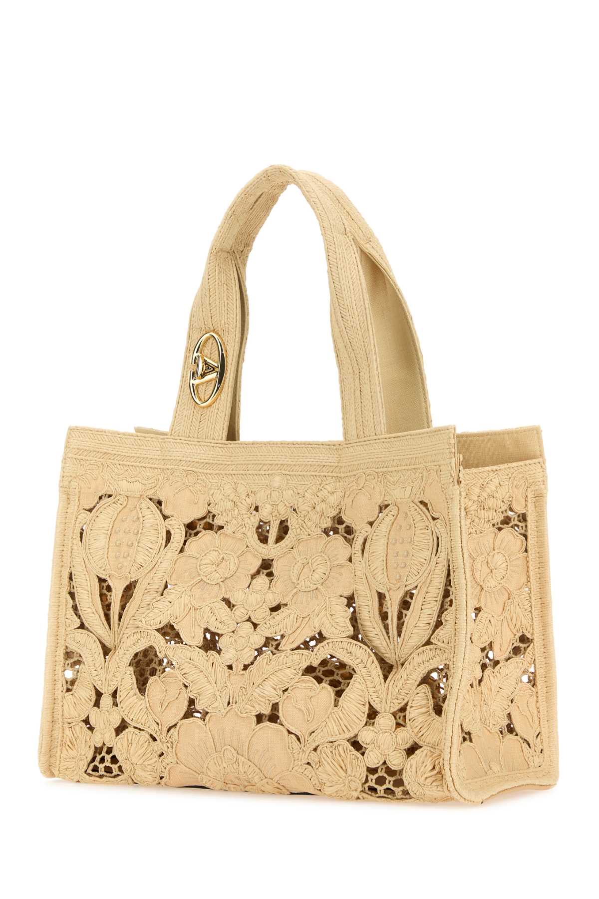 Shop Valentino Beige Macrame Lace Shopping Bag In Naturalesaharabeige