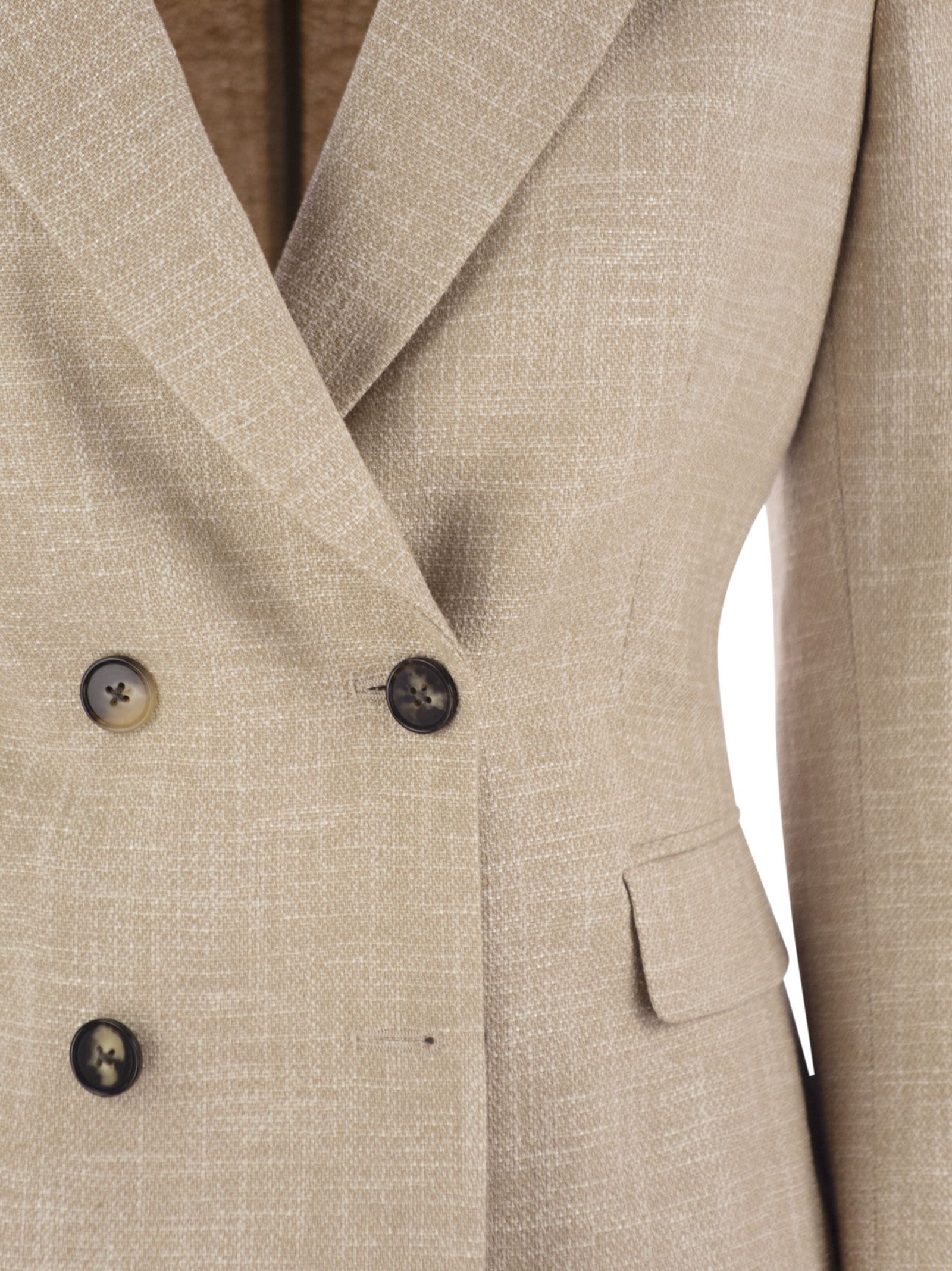 Saulina Milano Antonella - Double-breasted Cotton Blend Jacket In Beige