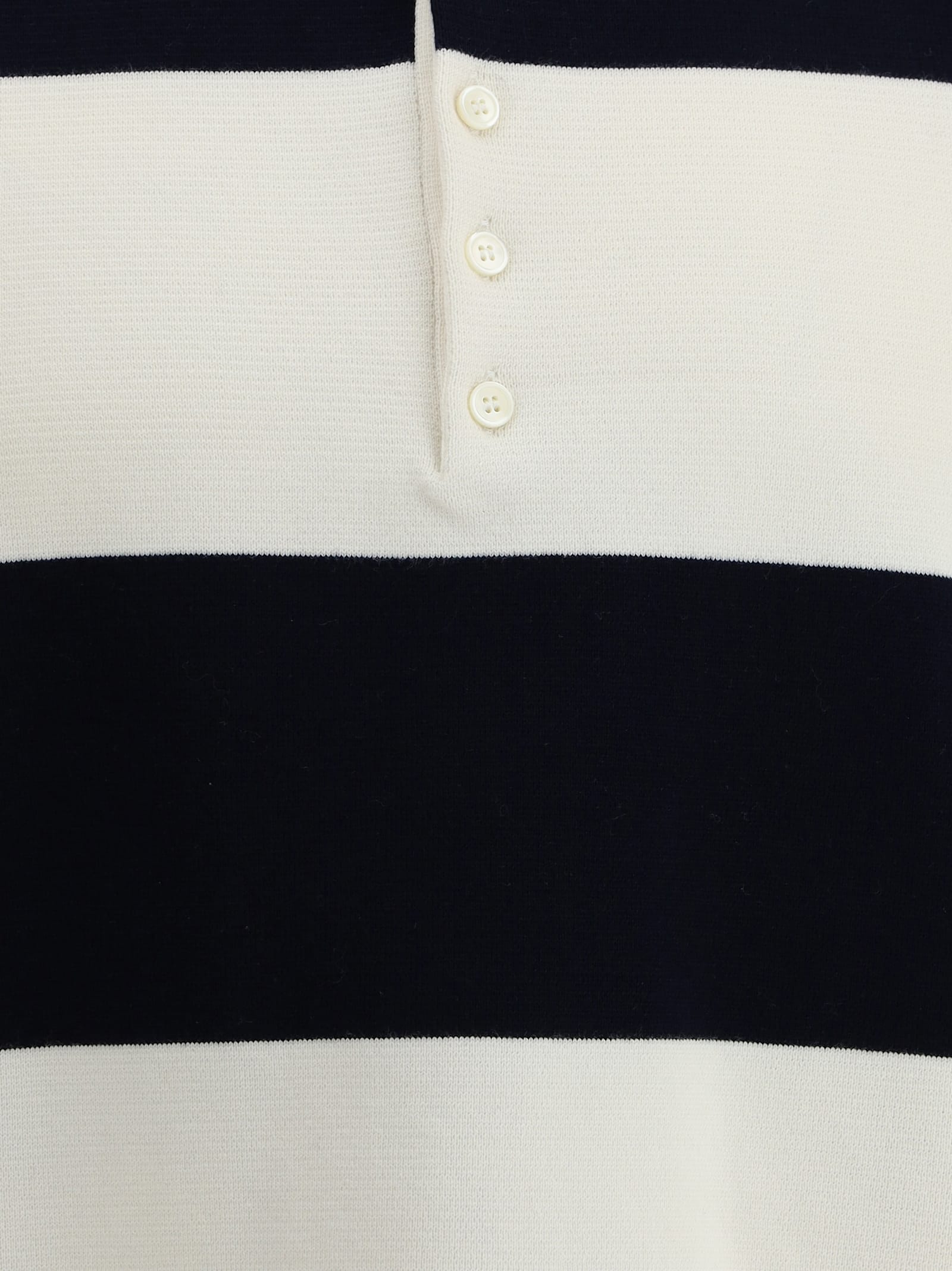 Thom Browne Polo Shirt With Button Placket And Striped Pattern In Navy/white